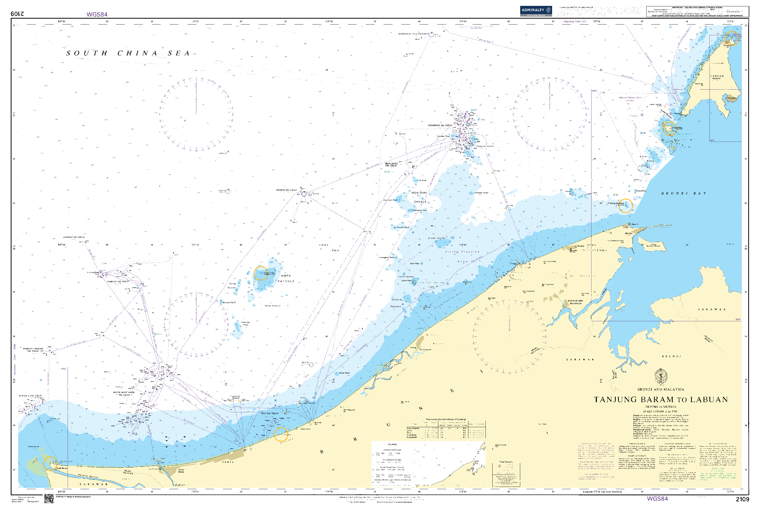 British Admiralty Nautical Chart 2109: Tanjung Baram to Labuan