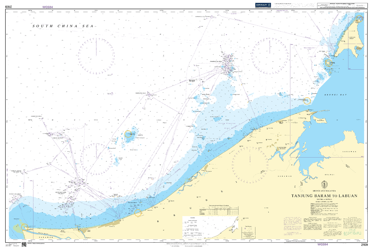 British Admiralty Nautical Chart 2109: Tanjung Baram to Labuan - Amnautical