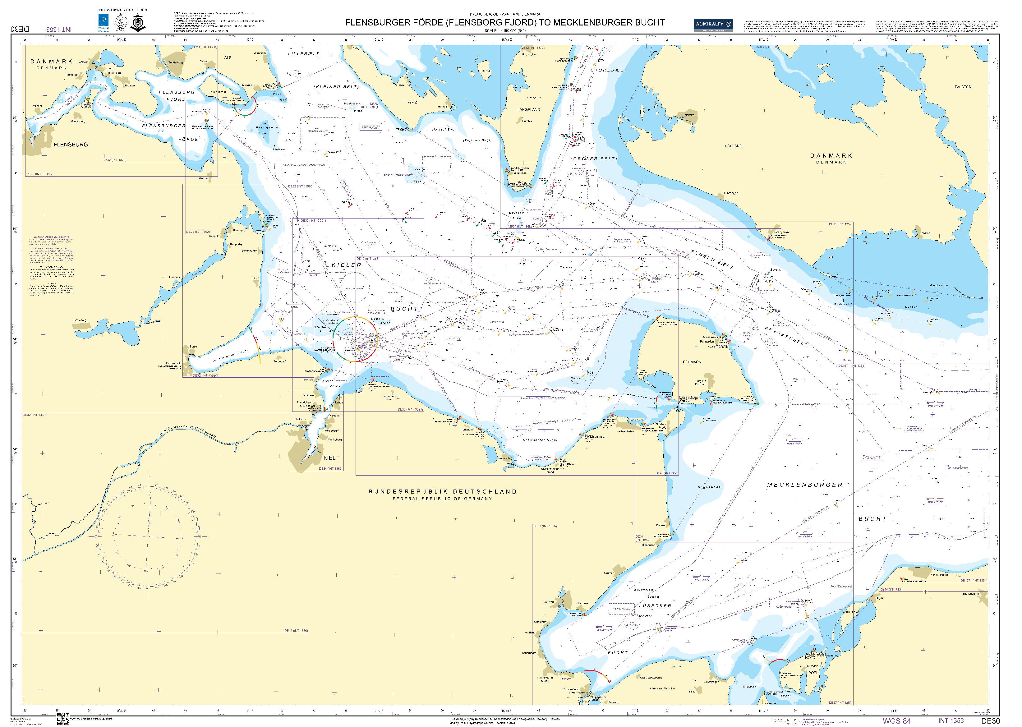 British Admiralty Nautical Chart  2113: Kieler Bucht (Replaced by DE30)