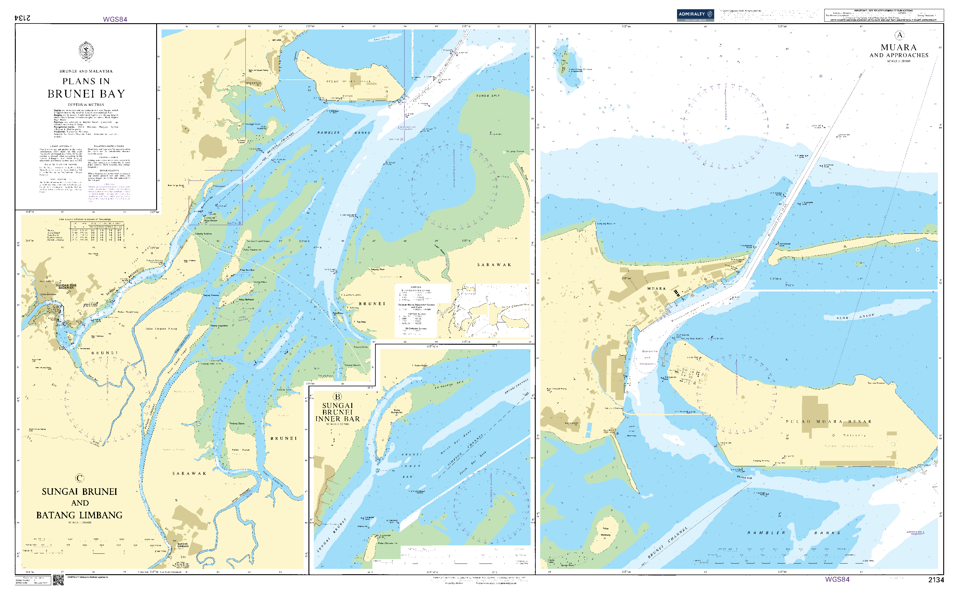 British Admiralty Nautical Chart 2134: Plans in Brunei Bay