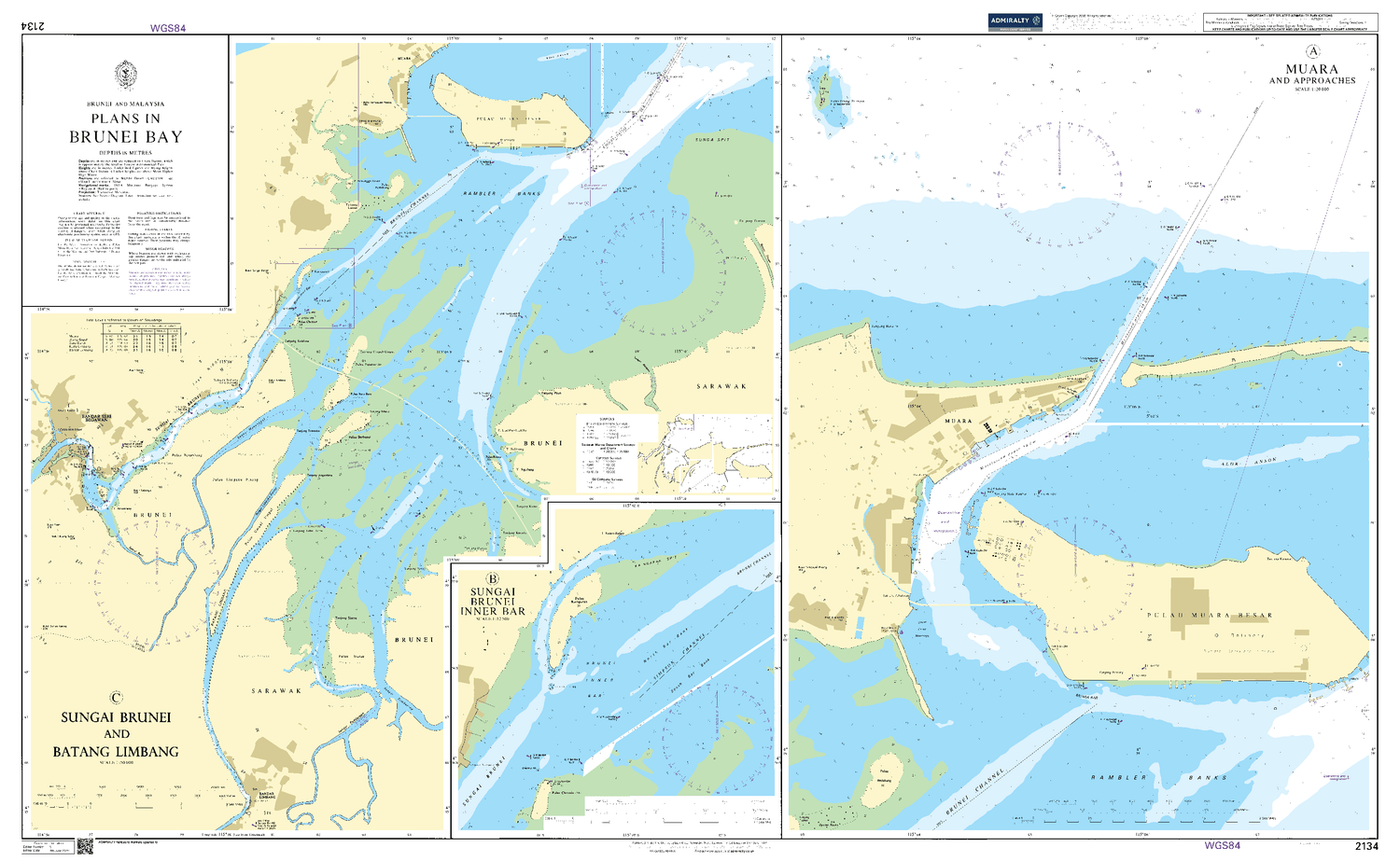 British Admiralty Nautical Chart 2134: Plans in Brunei Bay - Amnautical