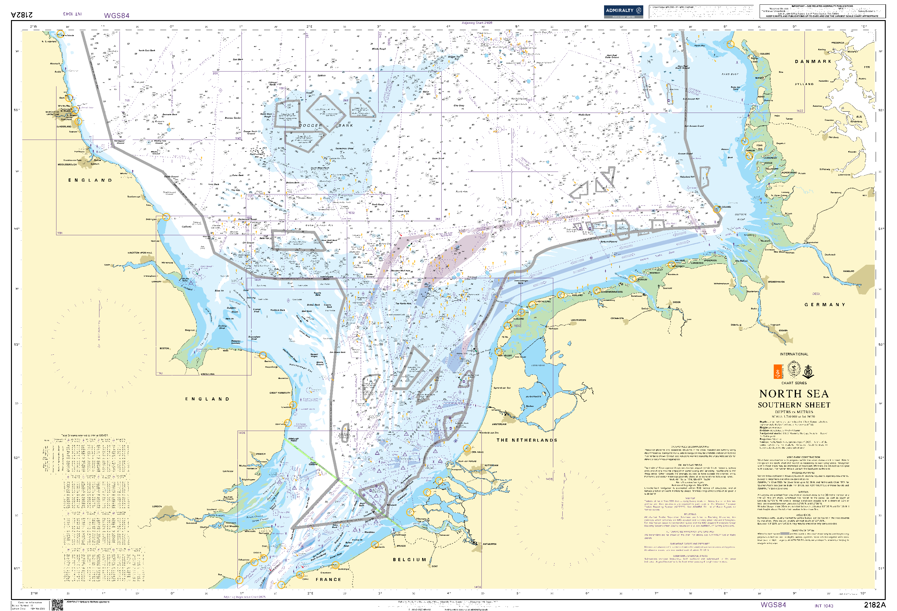 British Admiralty Nautical Chart 2182A: North Sea Southern Sheet