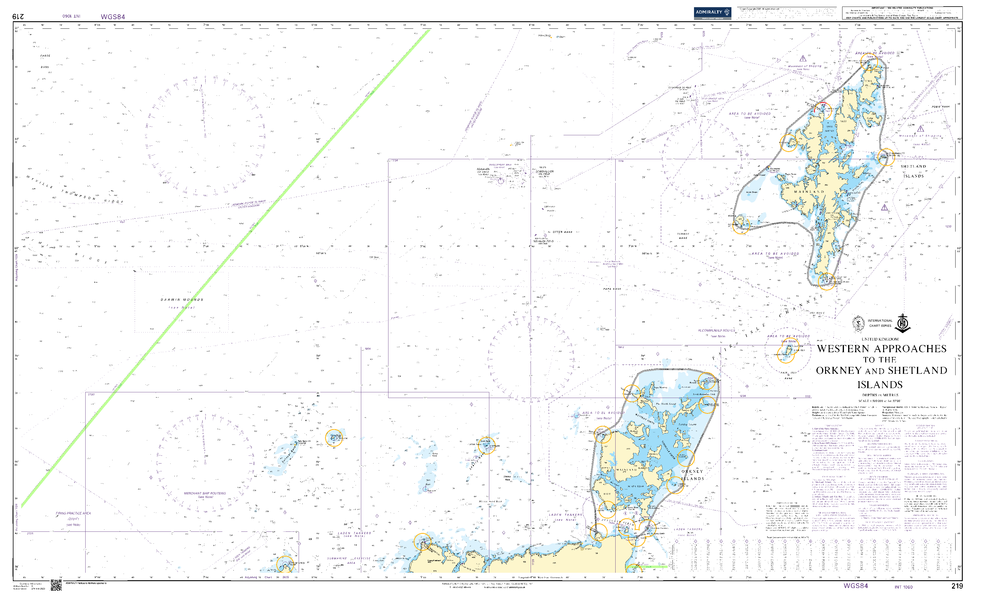 British Admiralty Nautical Chart 219: Western Approaches to the Orkney and Shetland Islands