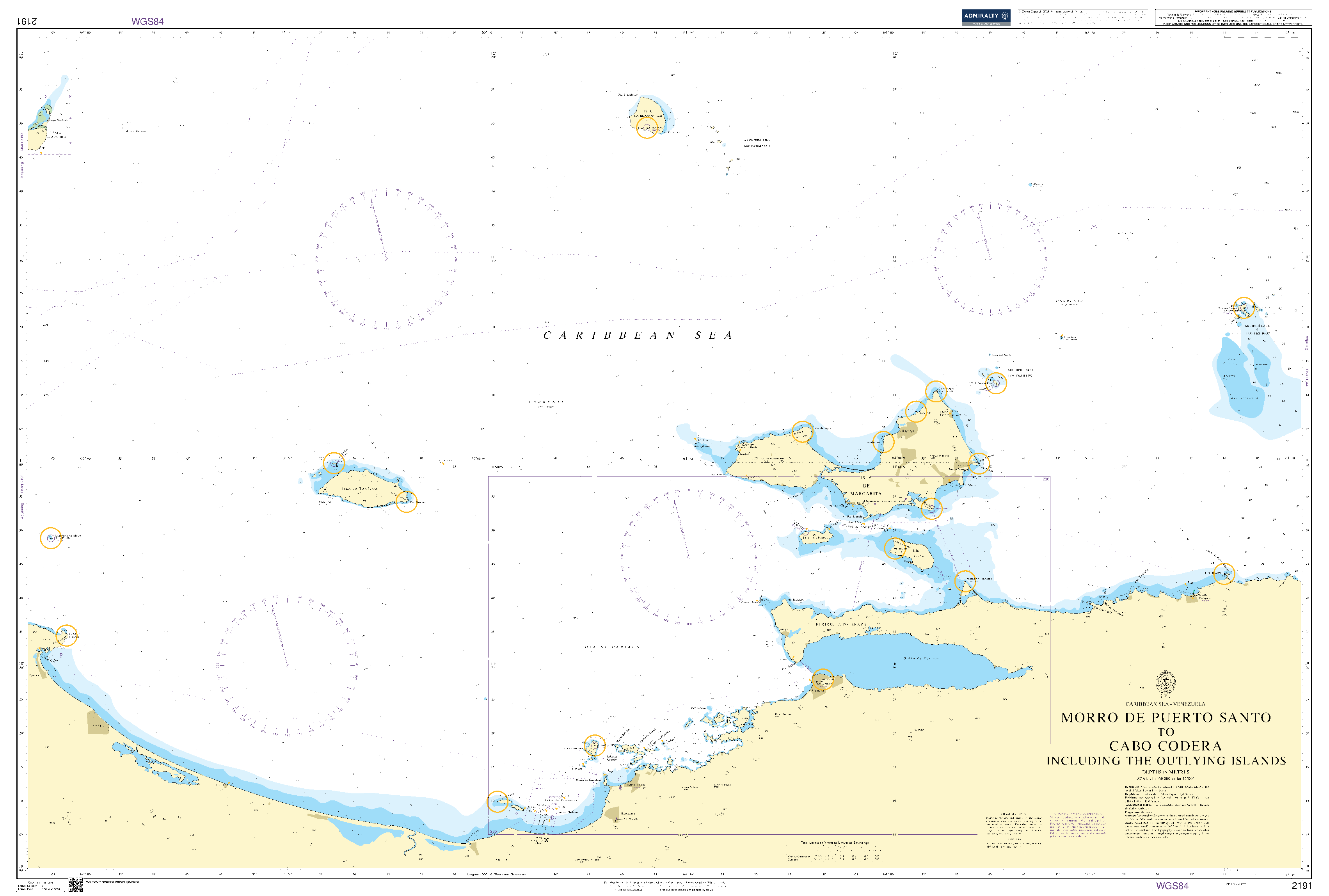 British Admiralty Nautical Chart 2191: Morro de Puerto Santo to Cabo Codera including the outlying islands