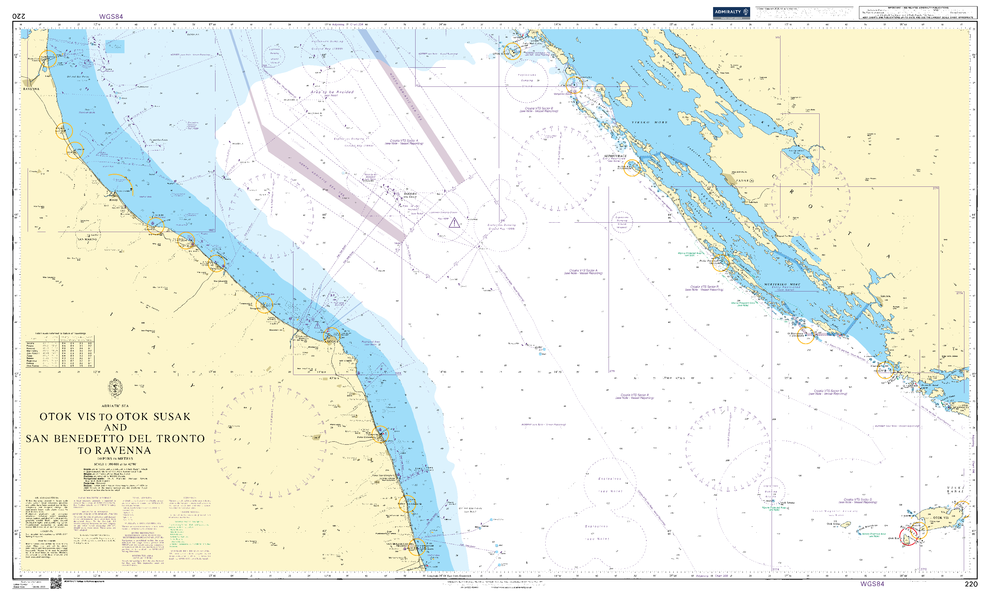 British Admiralty Nautical Chart   220: Adriatic Sea, Otok Vis to Otok Susak and S. Benedetto del Tronto to Ravenna