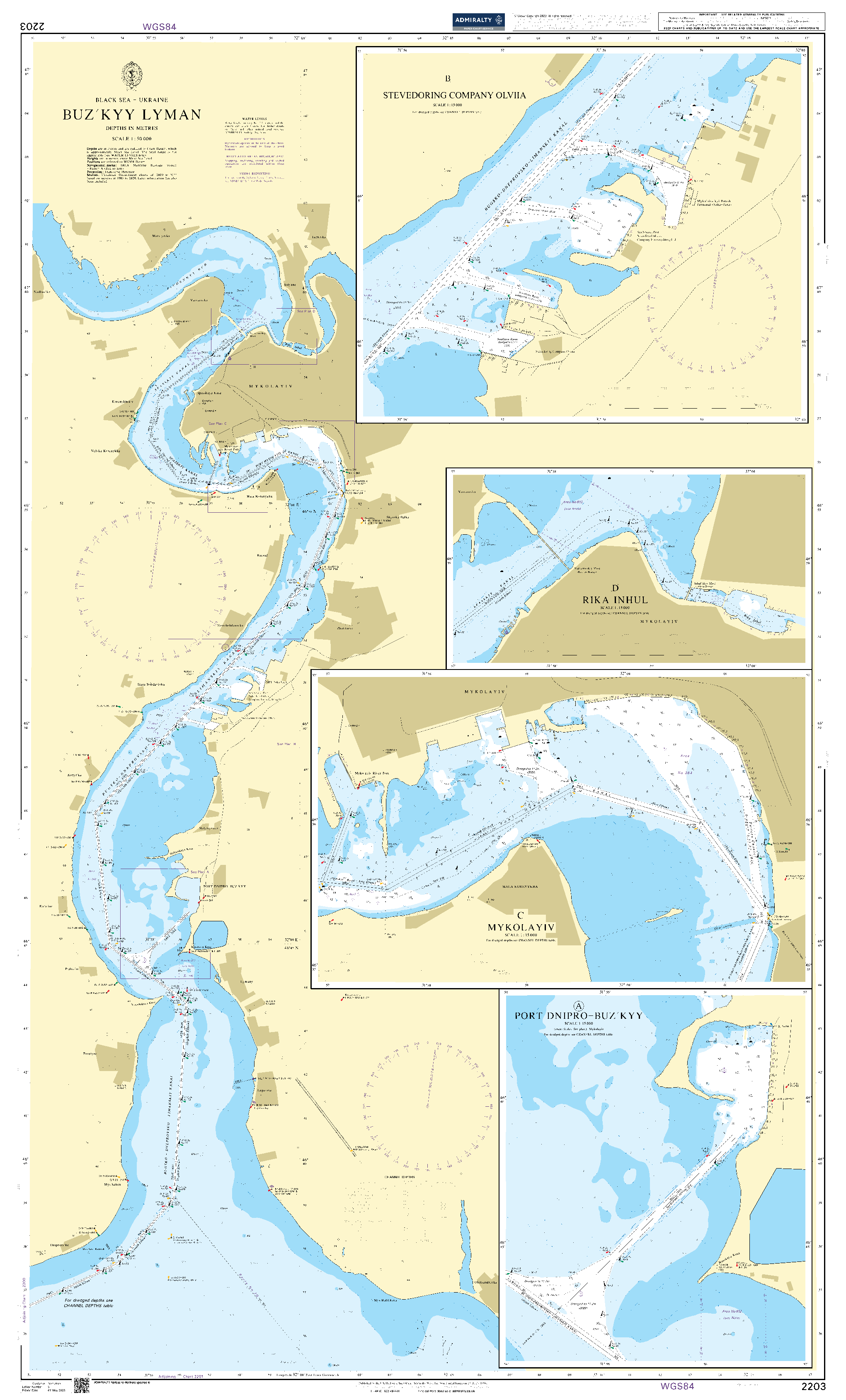 British Admiralty Nautical Chart 2203: Black Sea – Ukraine, Buz'kyy Lyman