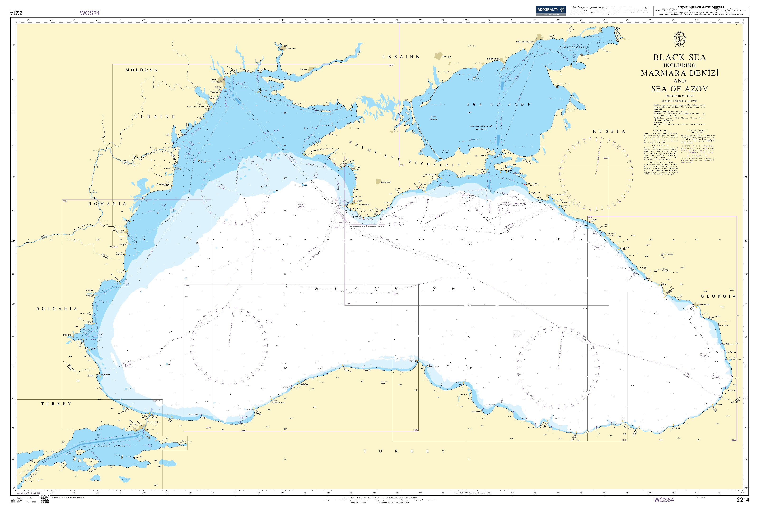British Admiralty Nautical Chart  2214: Black Sea including Marmara Denizi and Sea of Azov