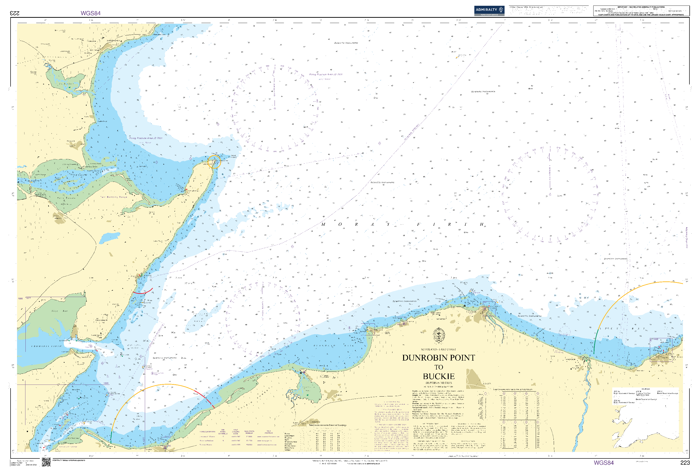 British Admiralty Nautical Chart 223: Dunrobin Point to Buckie