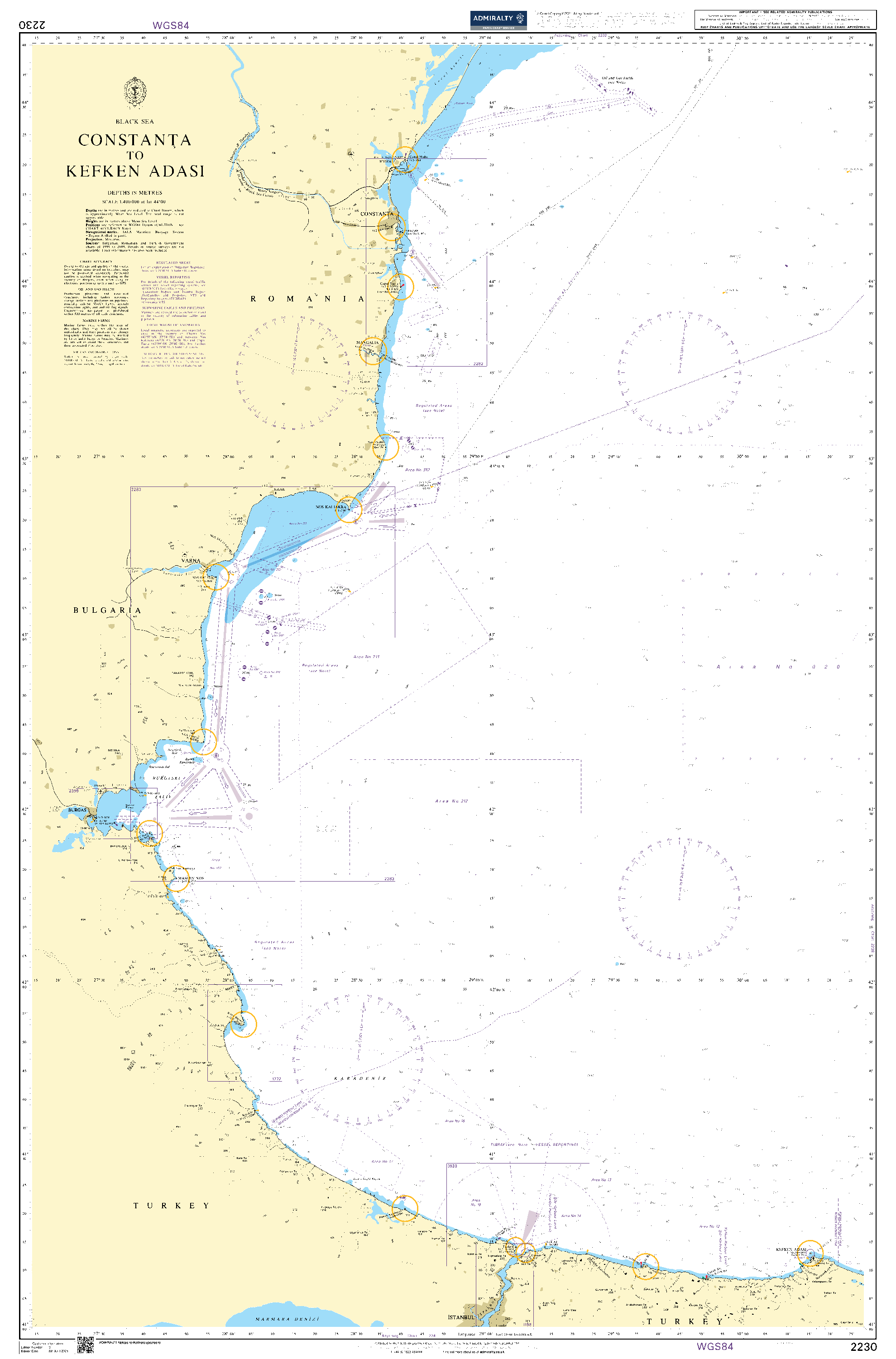British Admiralty Nautical Chart  2230: Constanta to Kefken Adasi