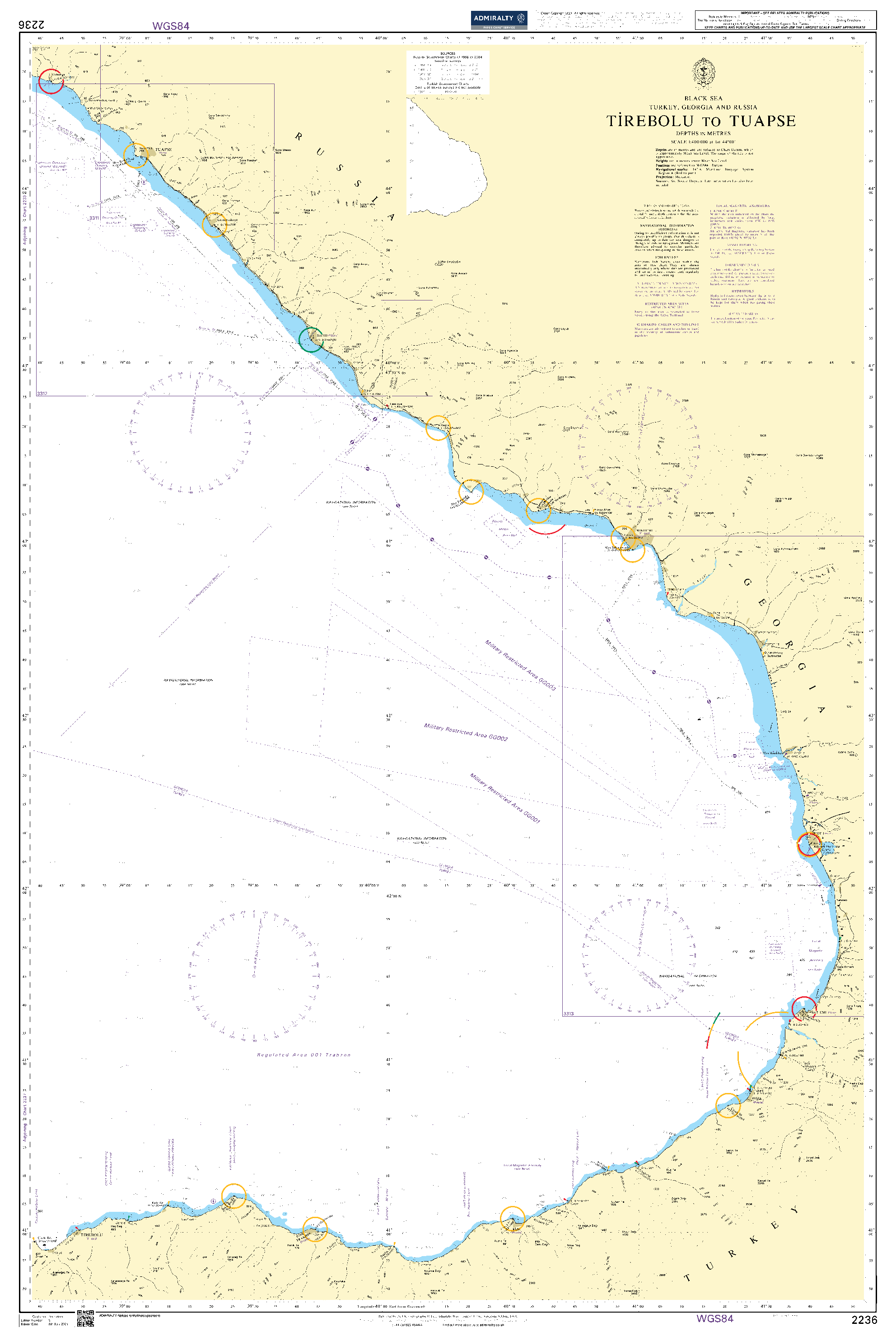 British Admiralty Nautical Chart  2236: Tirebolu to Tuapse