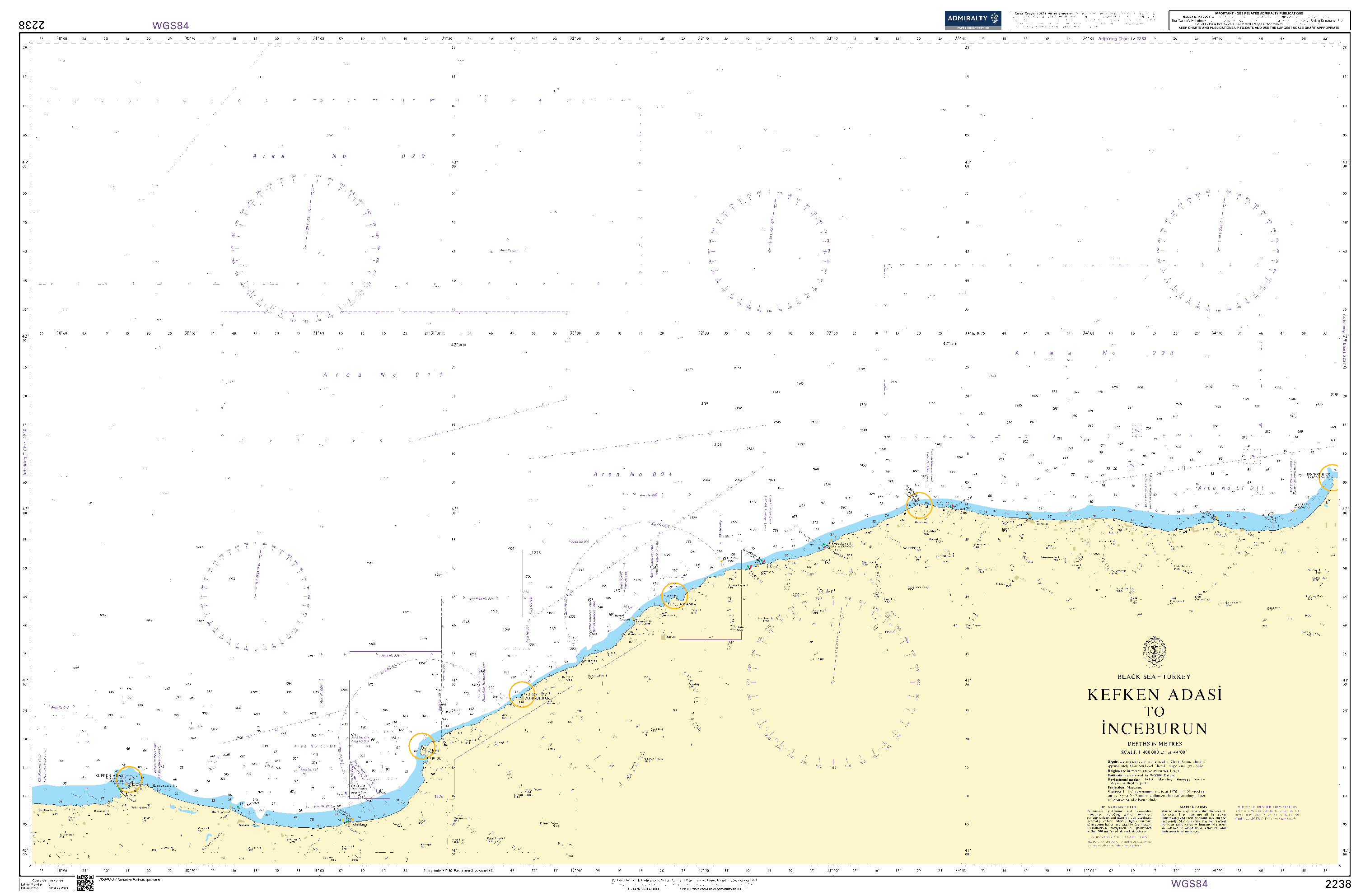 British Admiralty Nautical Chart  2238: Black Sea – Turkey, Kefken Adasi to İnceburun