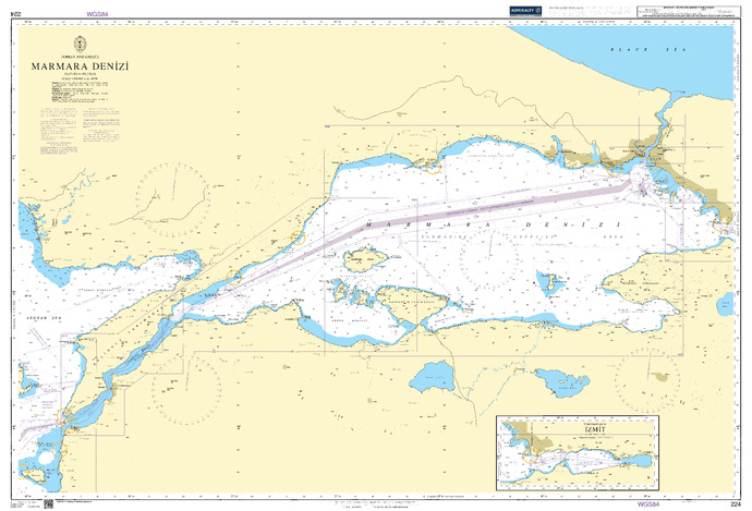 British Admiralty Nautical Chart 224: Turkey, Marmara Denizi. Continuation to Izmit