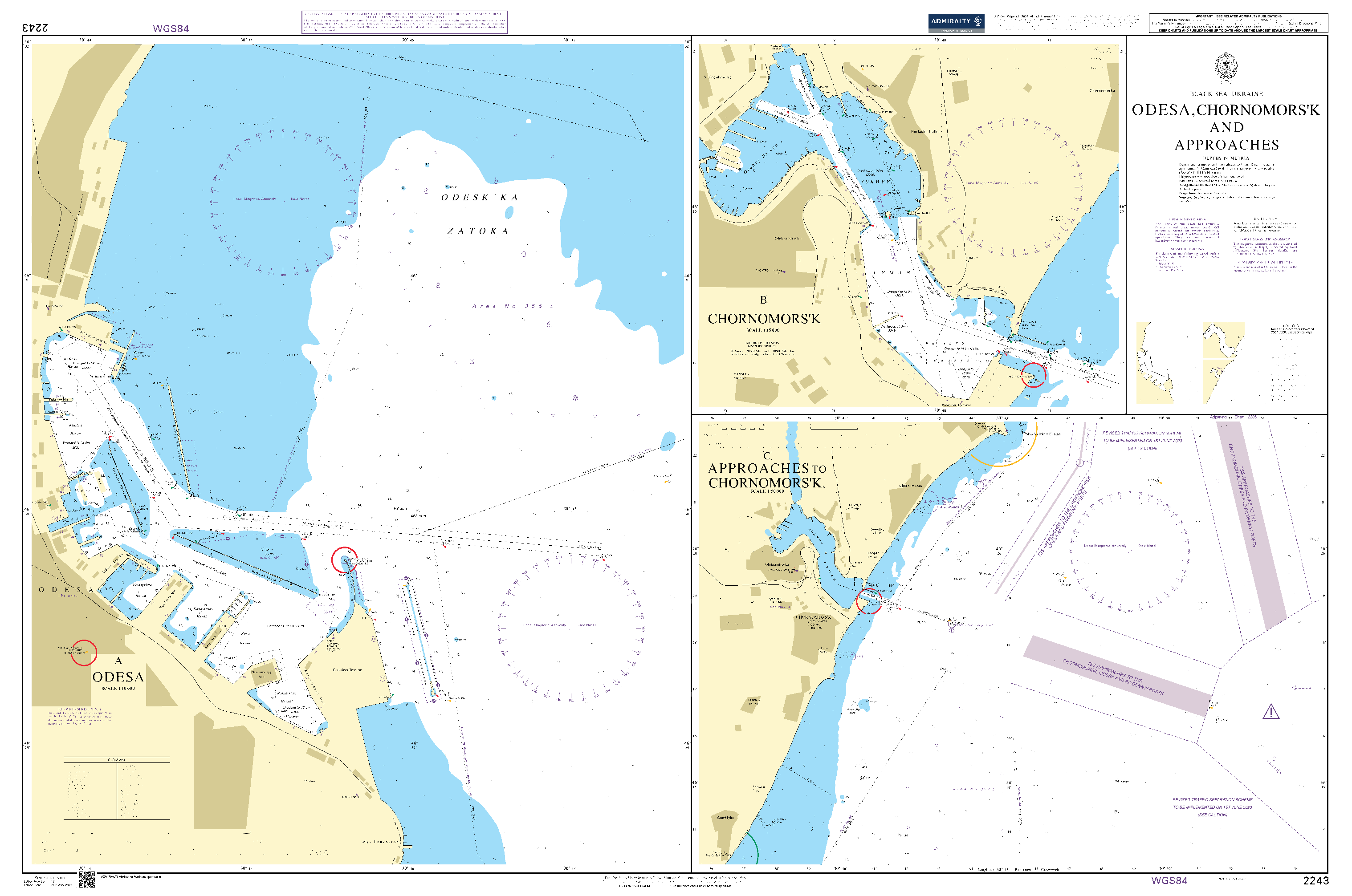 British Admiralty Nautical Chart 2243: Black Sea – Ukraine, Odesa, Illichivs'k and Approaches