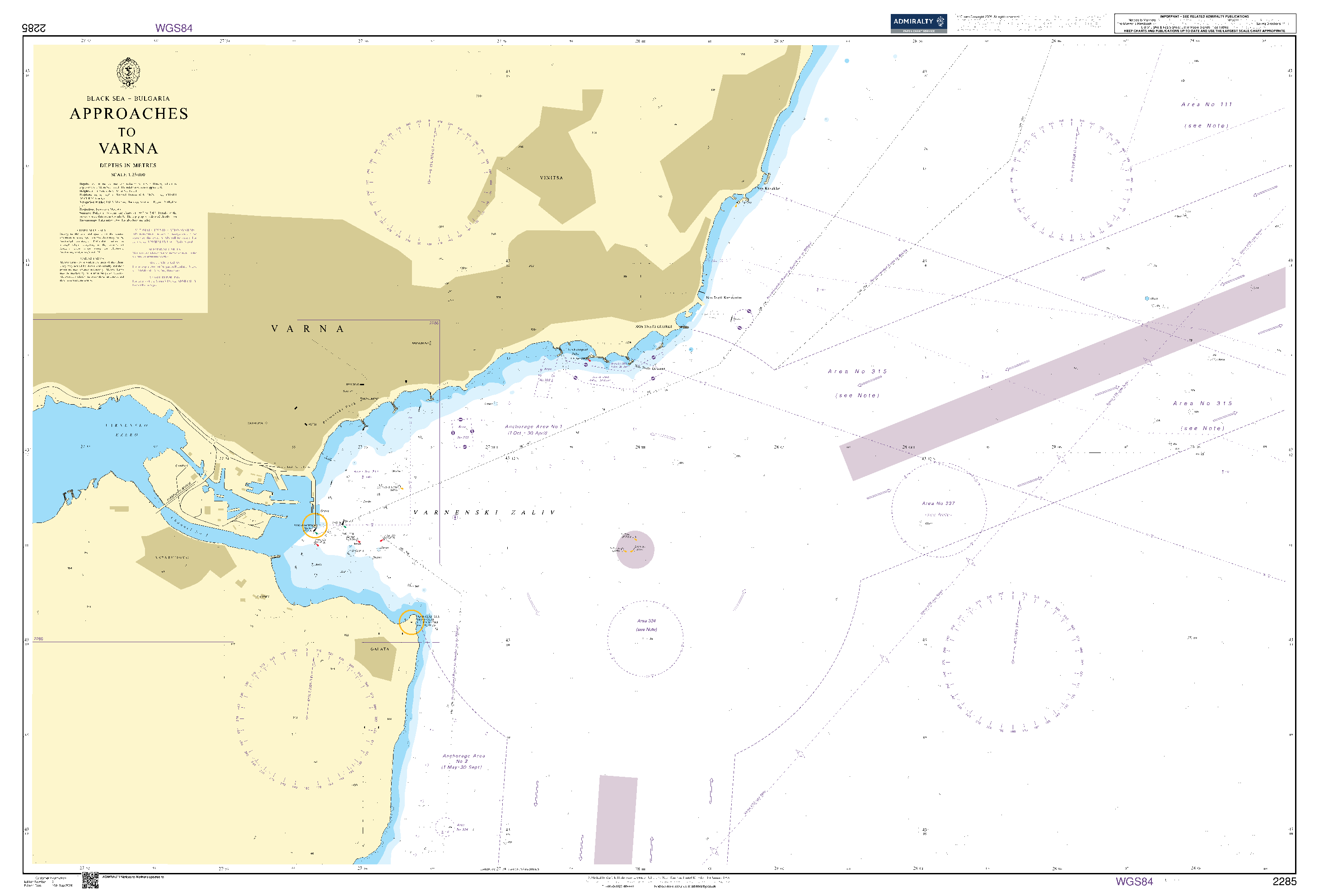British Admiralty Nautical Chart 2285: Varna and Approaches