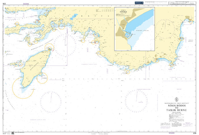 British Admiralty Nautical Chart 236: Mediterranean Sea - Greece and Turkey, Nísos Ródos to Taşlik Burnu. Finike