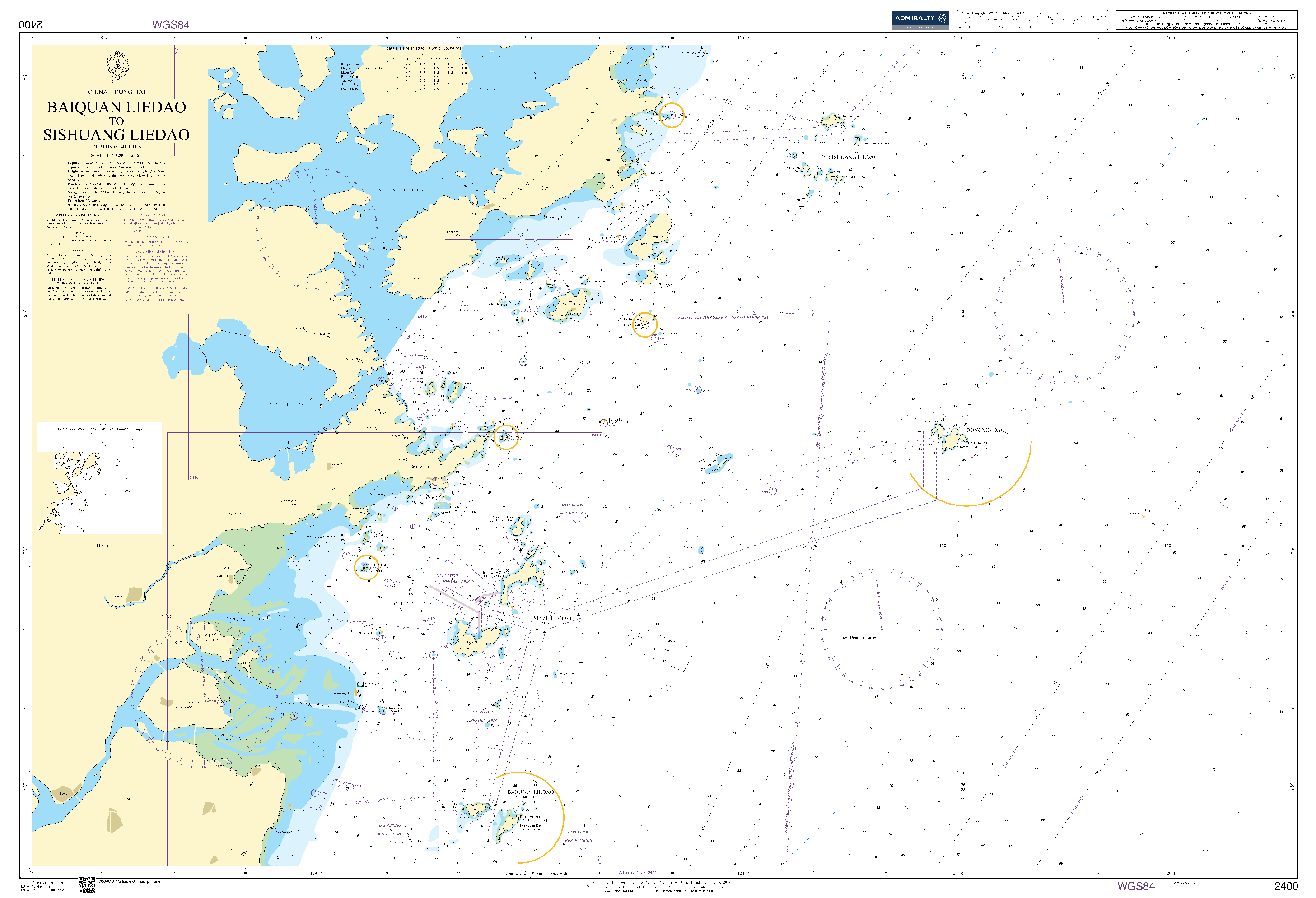 British Admiralty Nautical Chart 2400: Baiquan Liedao to Sishuang Liedao
