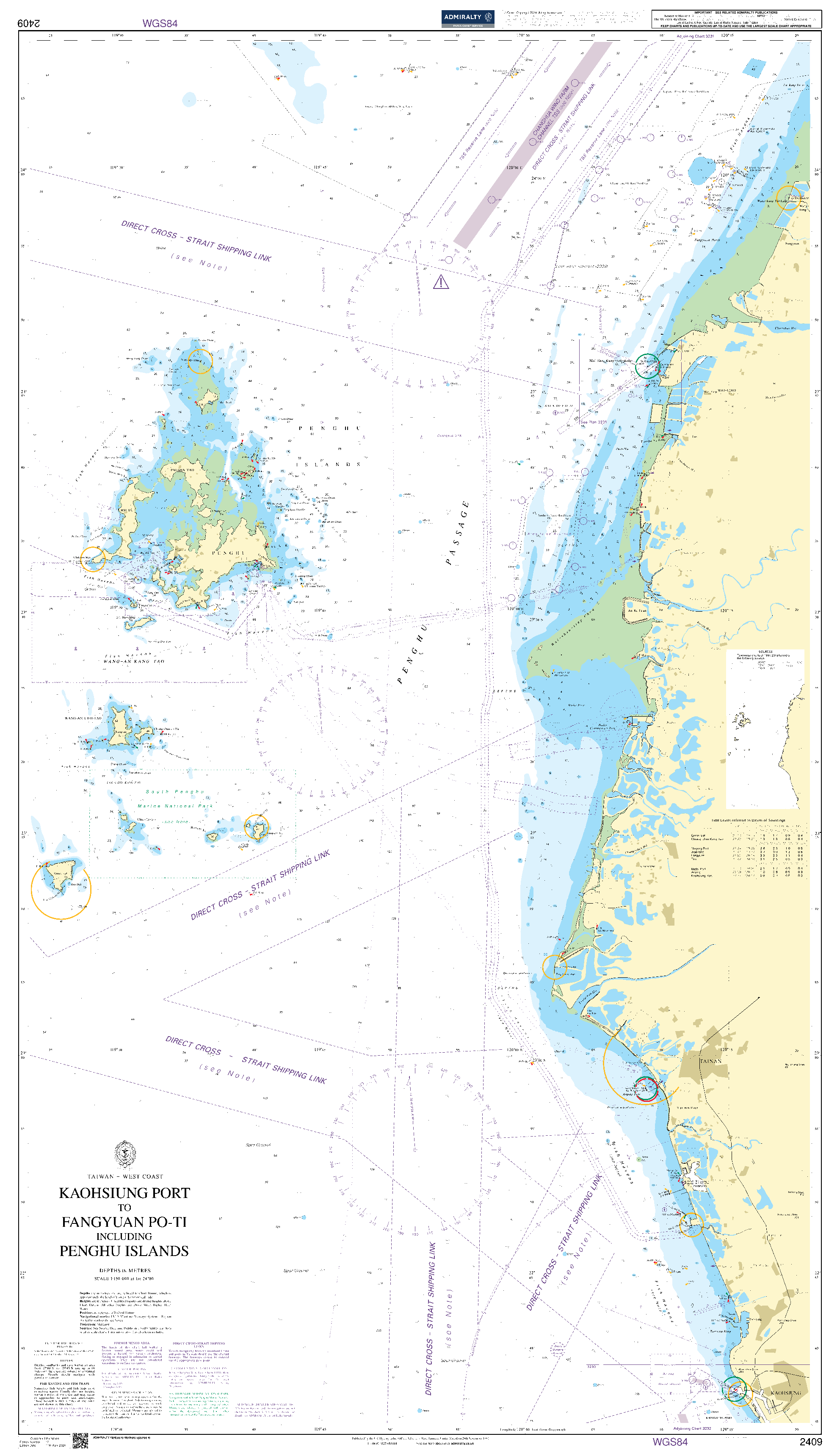 British Admiralty Nautical Chart 2409: Taiwan - West Coast, Kao-Hsiung Kang to Fang-Yüan Po-Ti including P'eng-Hu Ch'ün-Tao