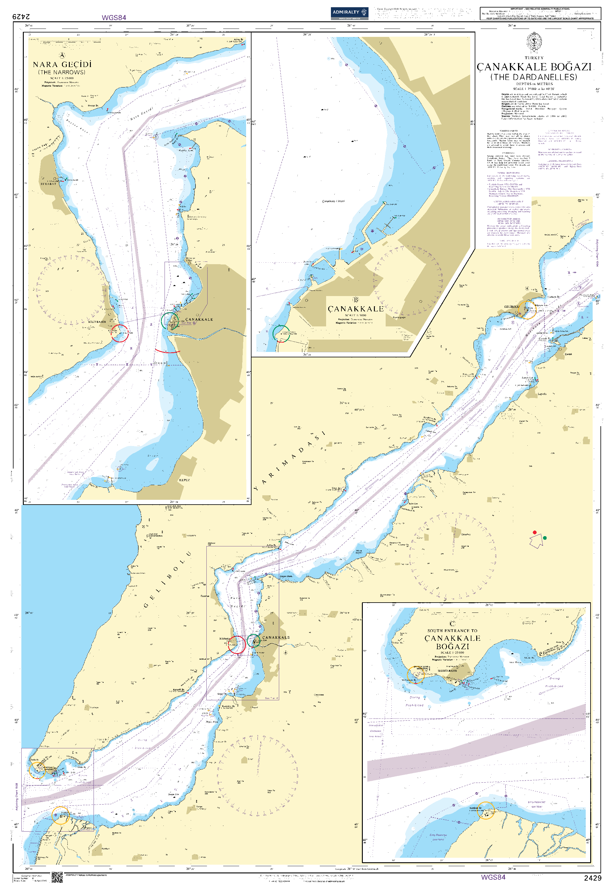 British Admiralty Nautical Chart 2429: Turkey, Çanakkale Bogazi (The Dardanelles)