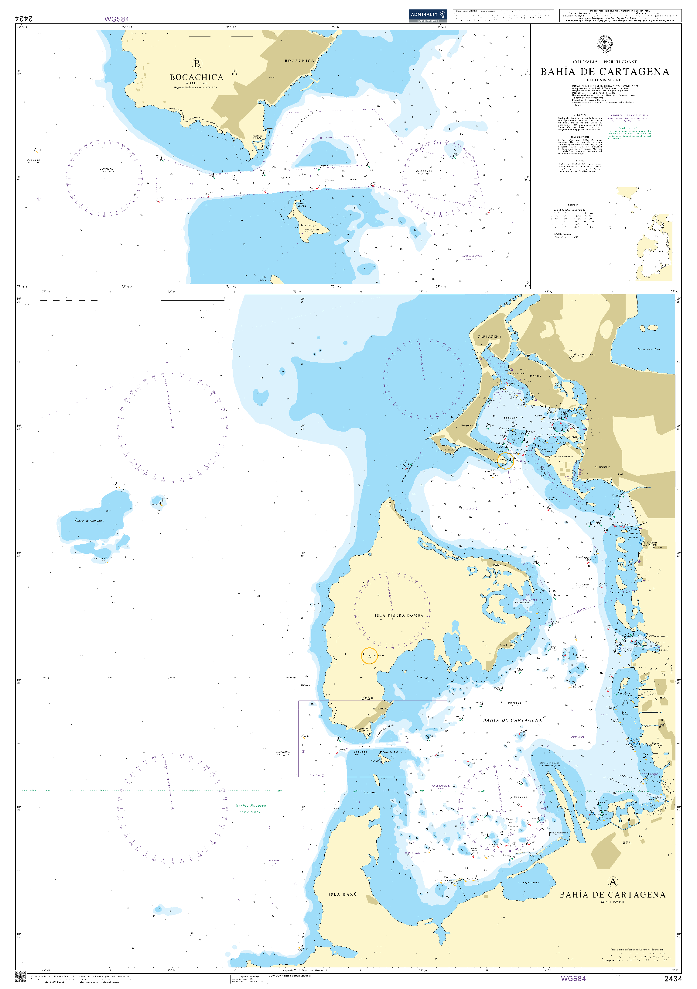 British Admiralty Nautical Chart  2434: Colombia - North Coast, Bahía de Cartagena