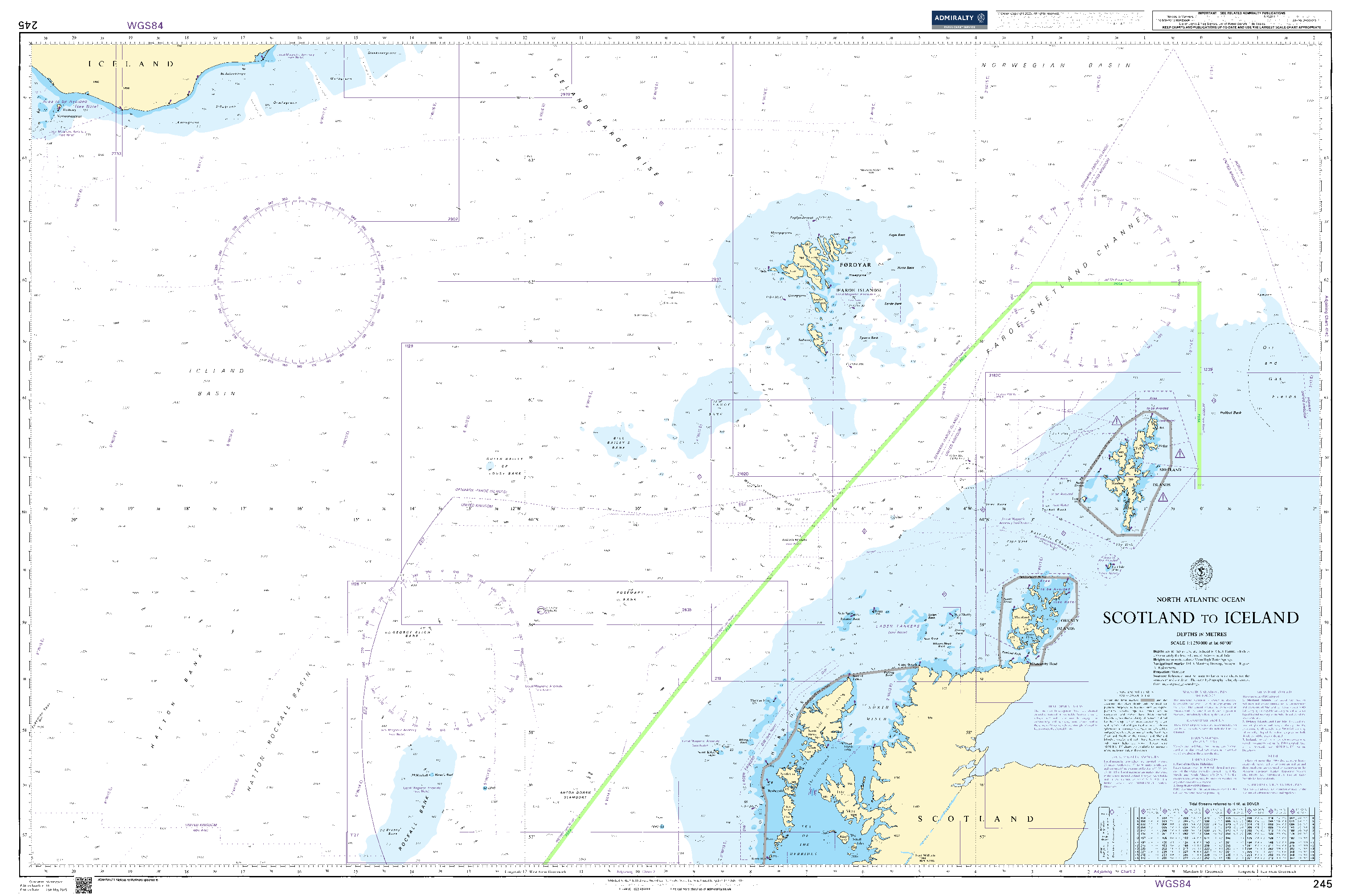 British Admiralty Nautical Chart 245: North Atlantic Ocean, Scotland to Iceland