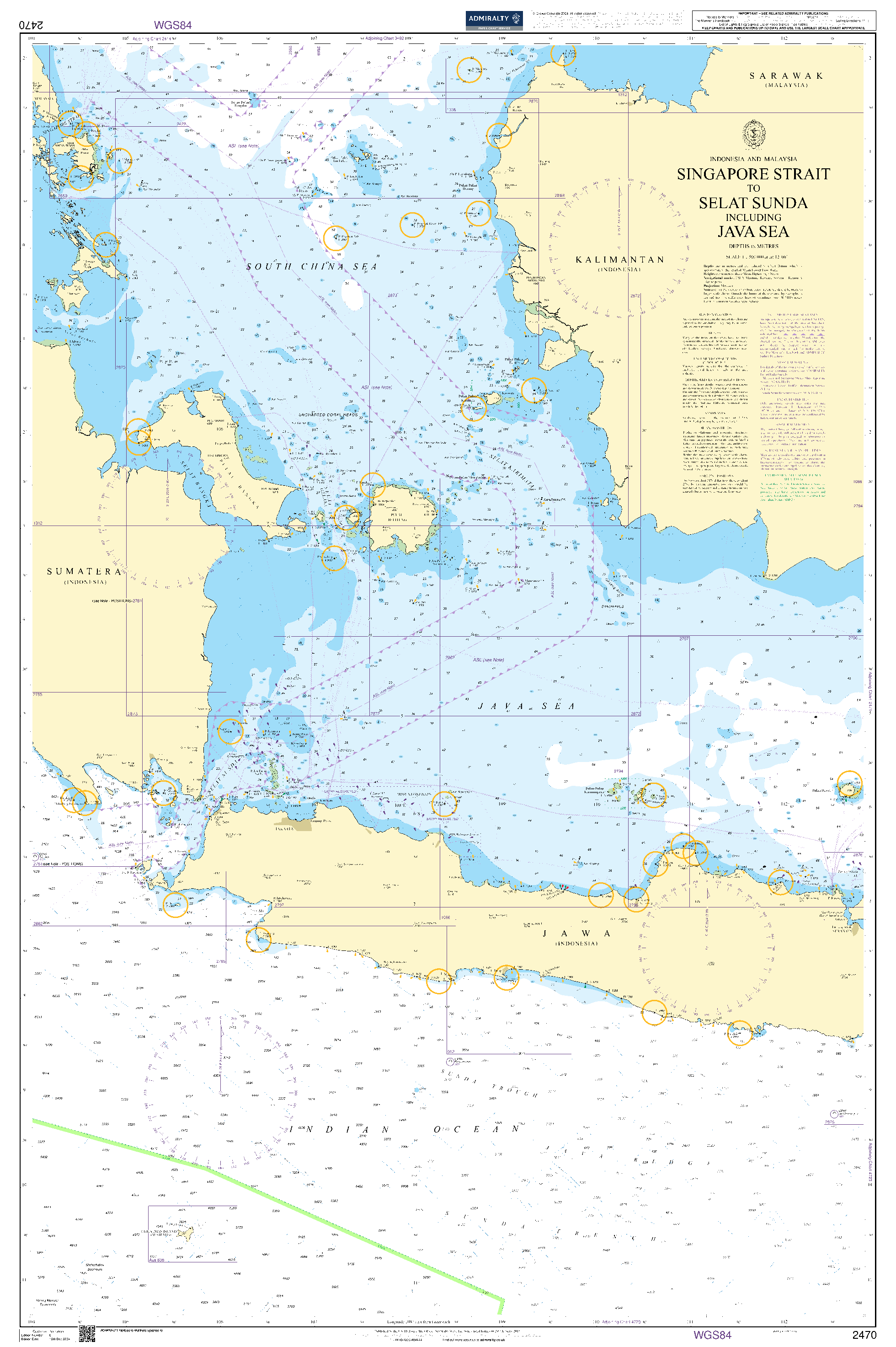 British Admiralty Nautical Chart 2470: Indonesia and Malaysia, Singapore Strait to Selat Sunda including Java Sea