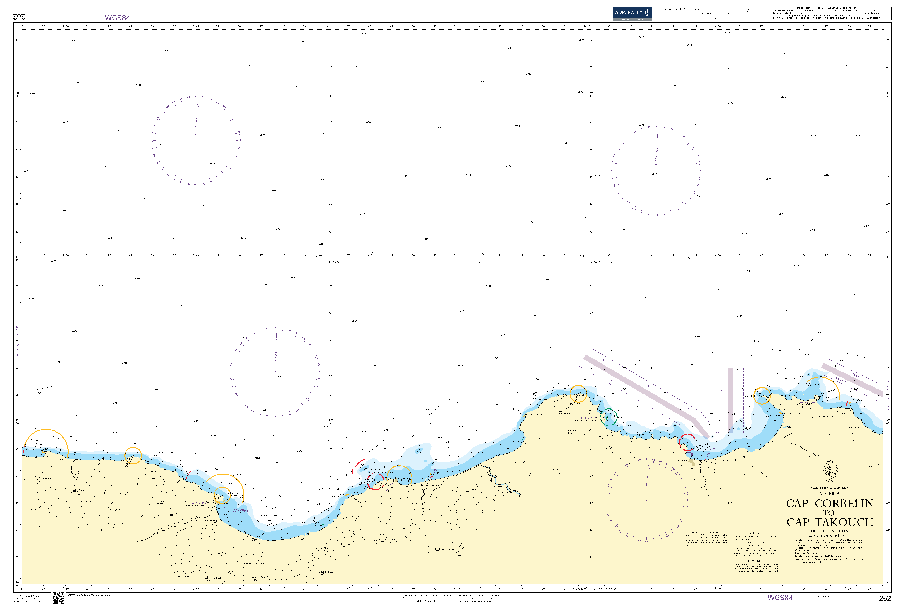 British Admiralty Nautical Chart 252: Cap Corbelin to Cap Takouch