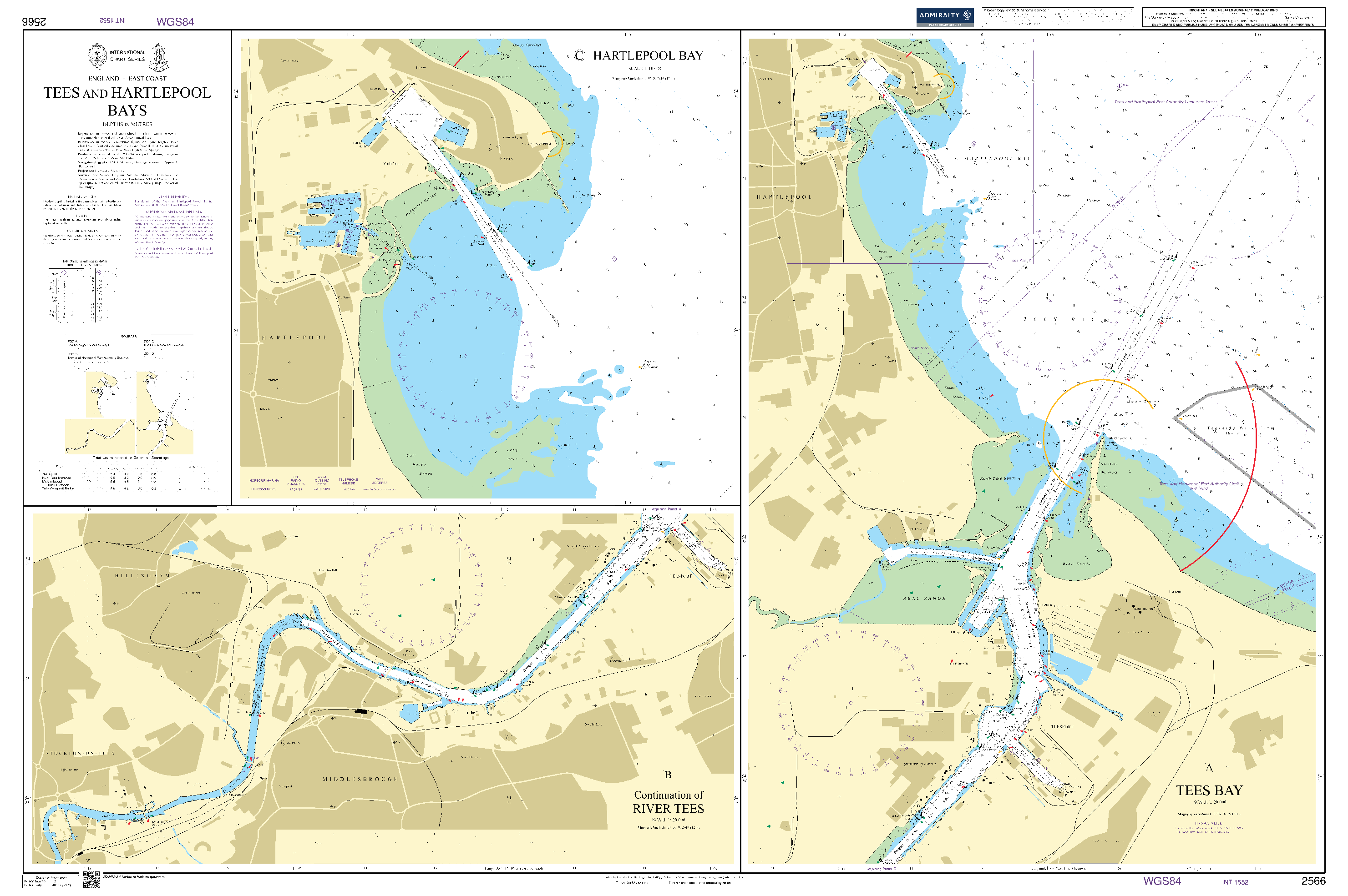 British Admiralty Nautical Chart  2566: Tees and Hartlepool Bays