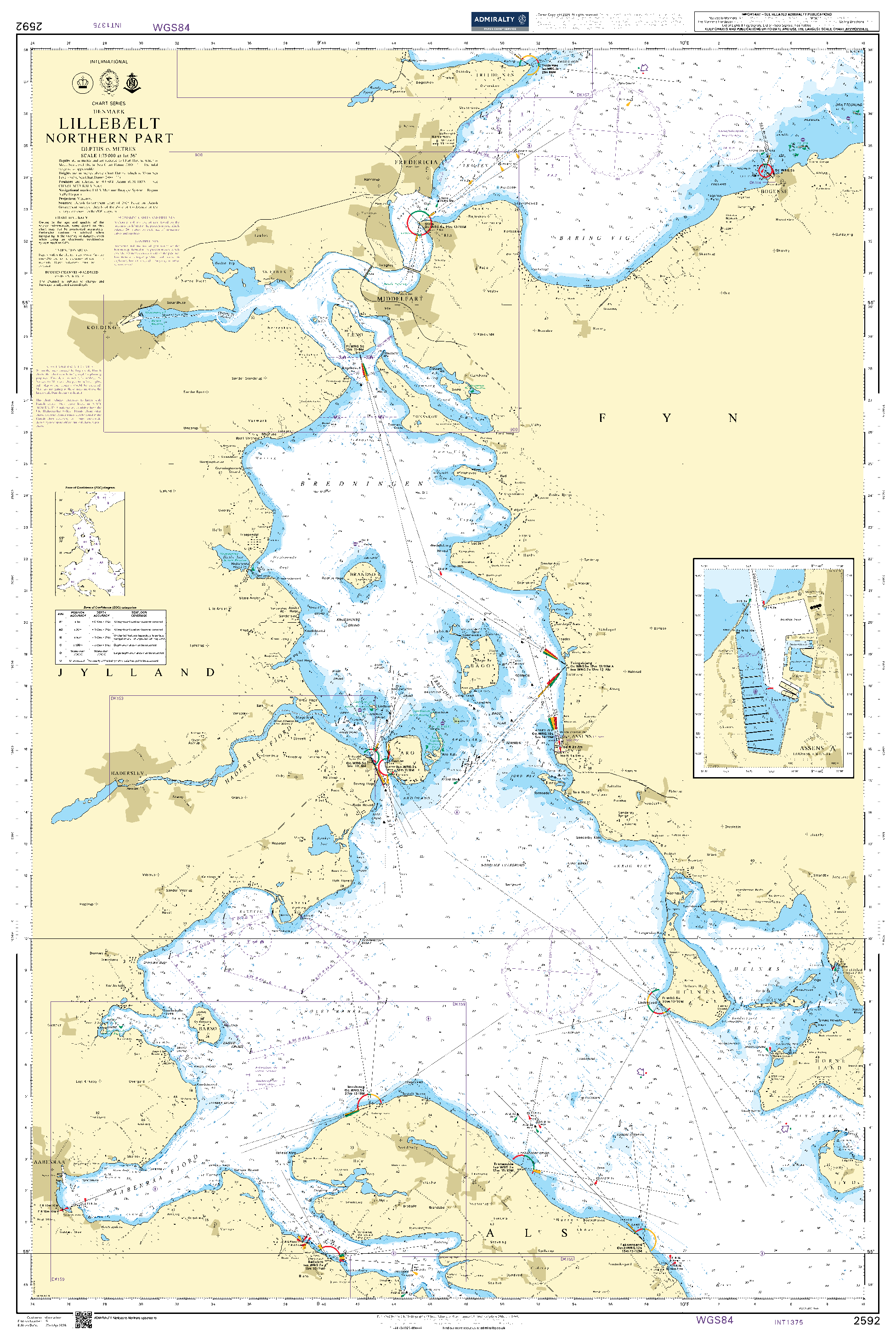 British Admiralty Nautical Chart 2592: Denmark, Lillebælt, Northern Part