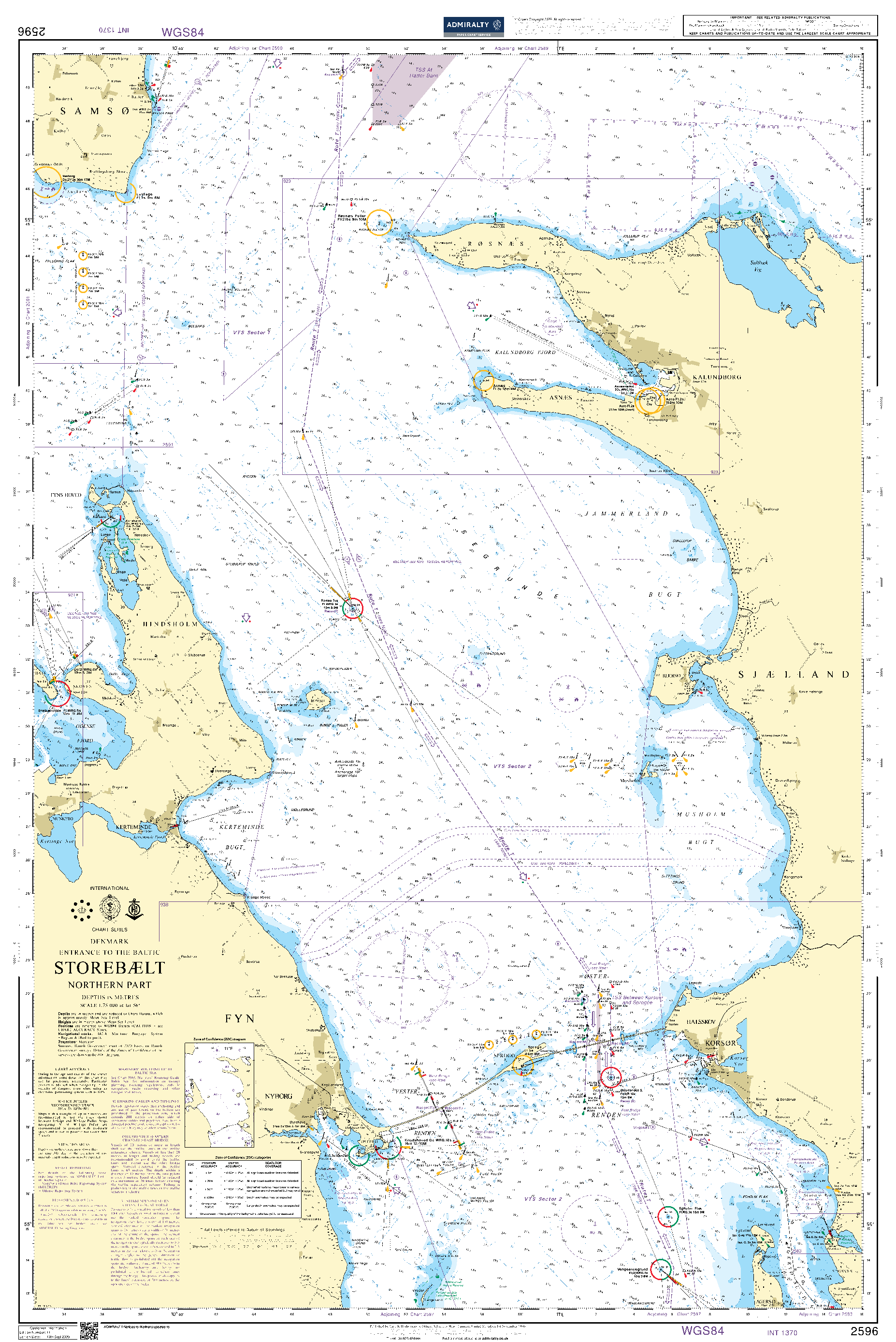 British Admiralty Nautical Chart 2596: Denmark, Entrance to the Baltic, Storebælt, Northern Part