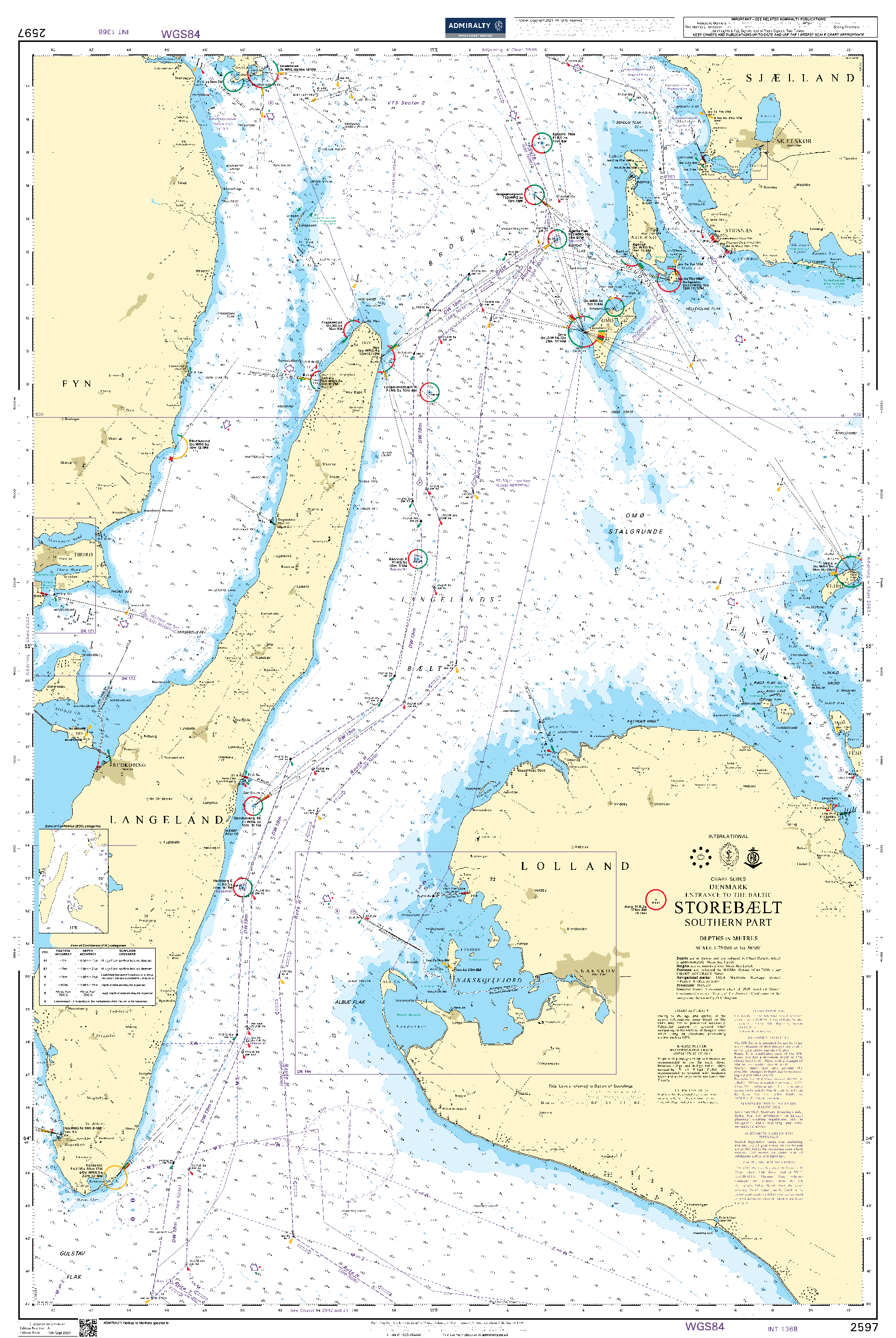 British Admiralty Nautical Chart 2597: Denmark, Entrance to the Baltic, Storebælt, Southern Part