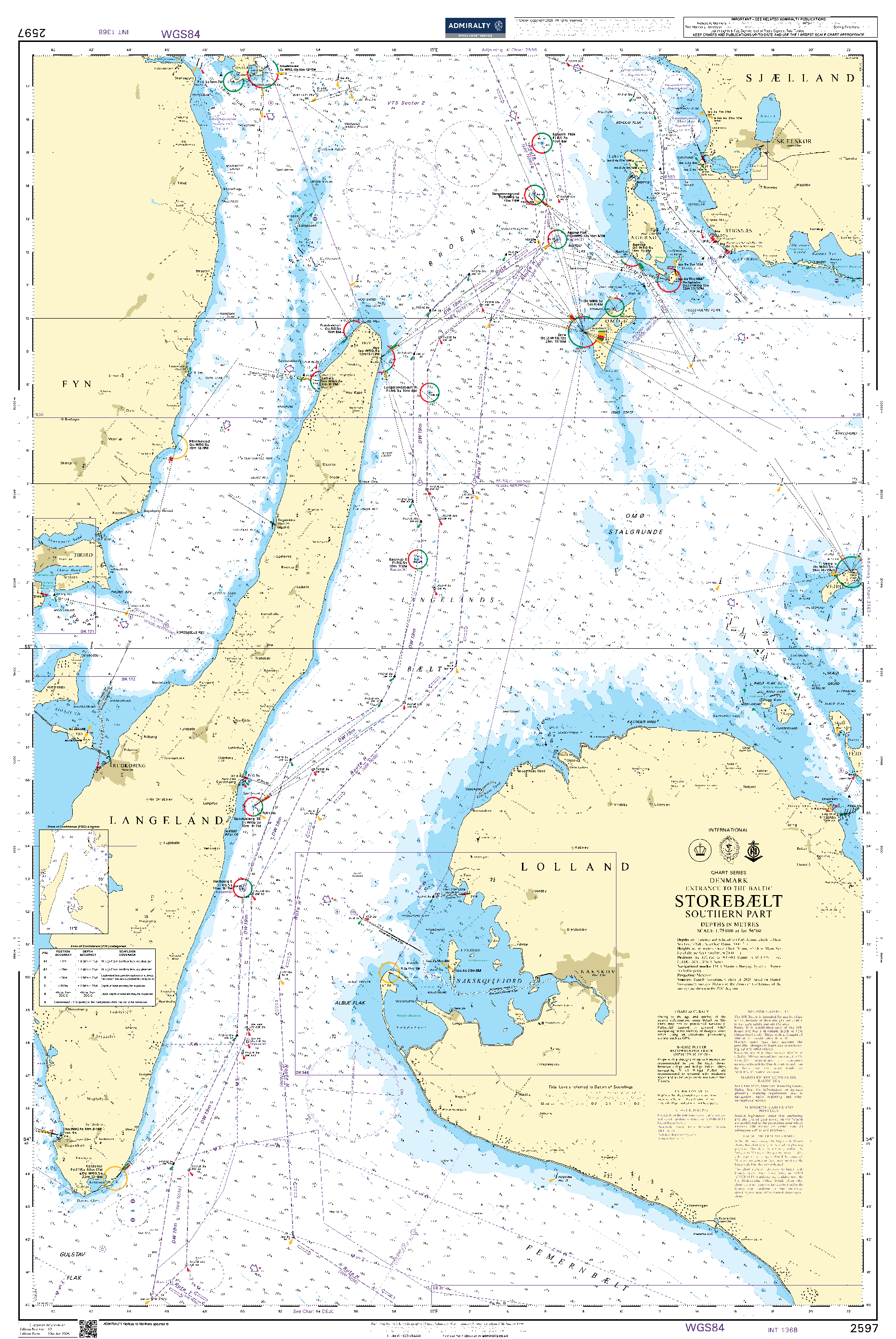 British Admiralty Nautical Chart 2597: Denmark, Entrance to the Baltic, Storebælt, Southern Part