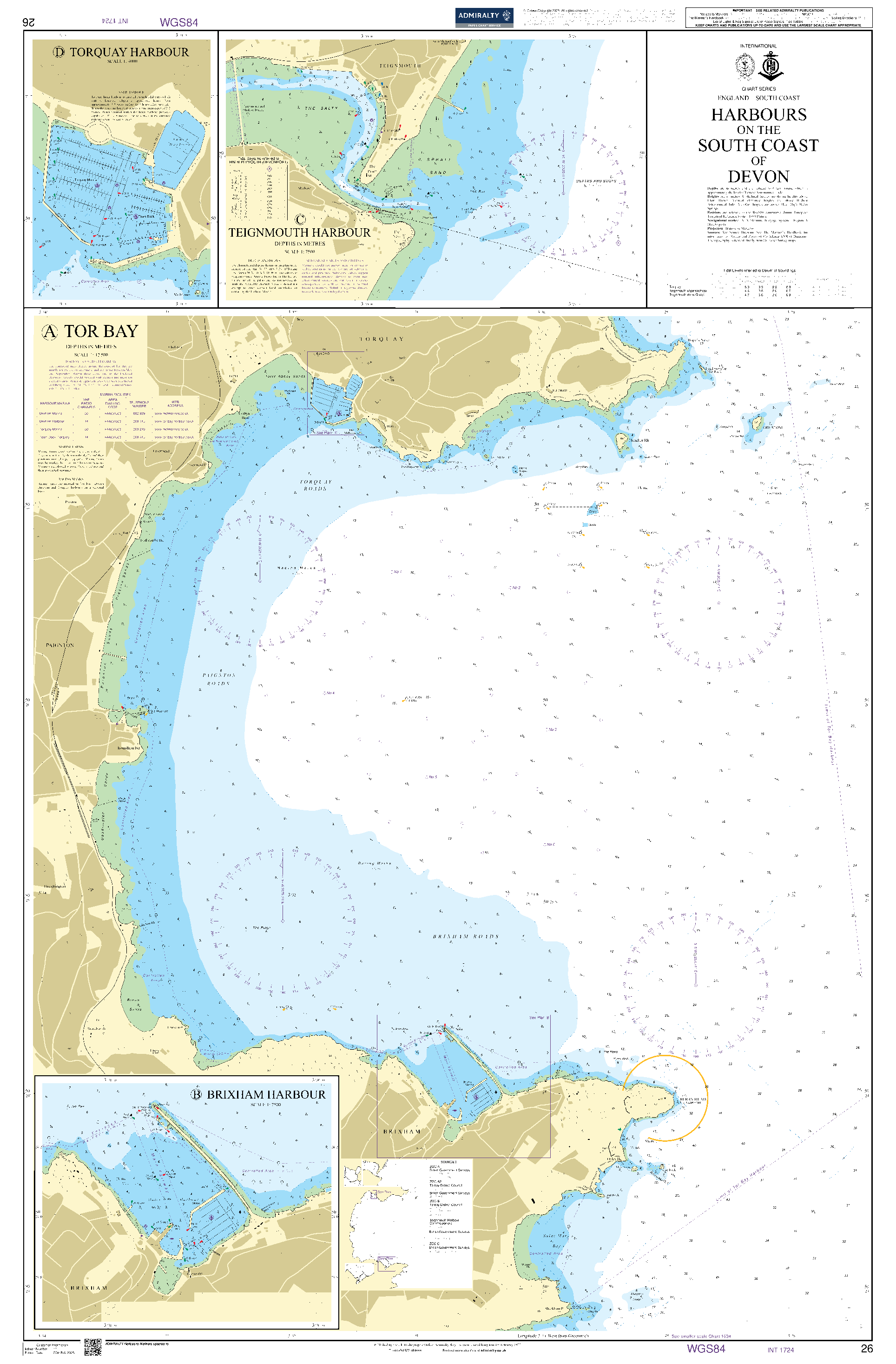 British Admiralty Nautical Chart 26: England – South Coast, Harbours on the South Coast of Devon