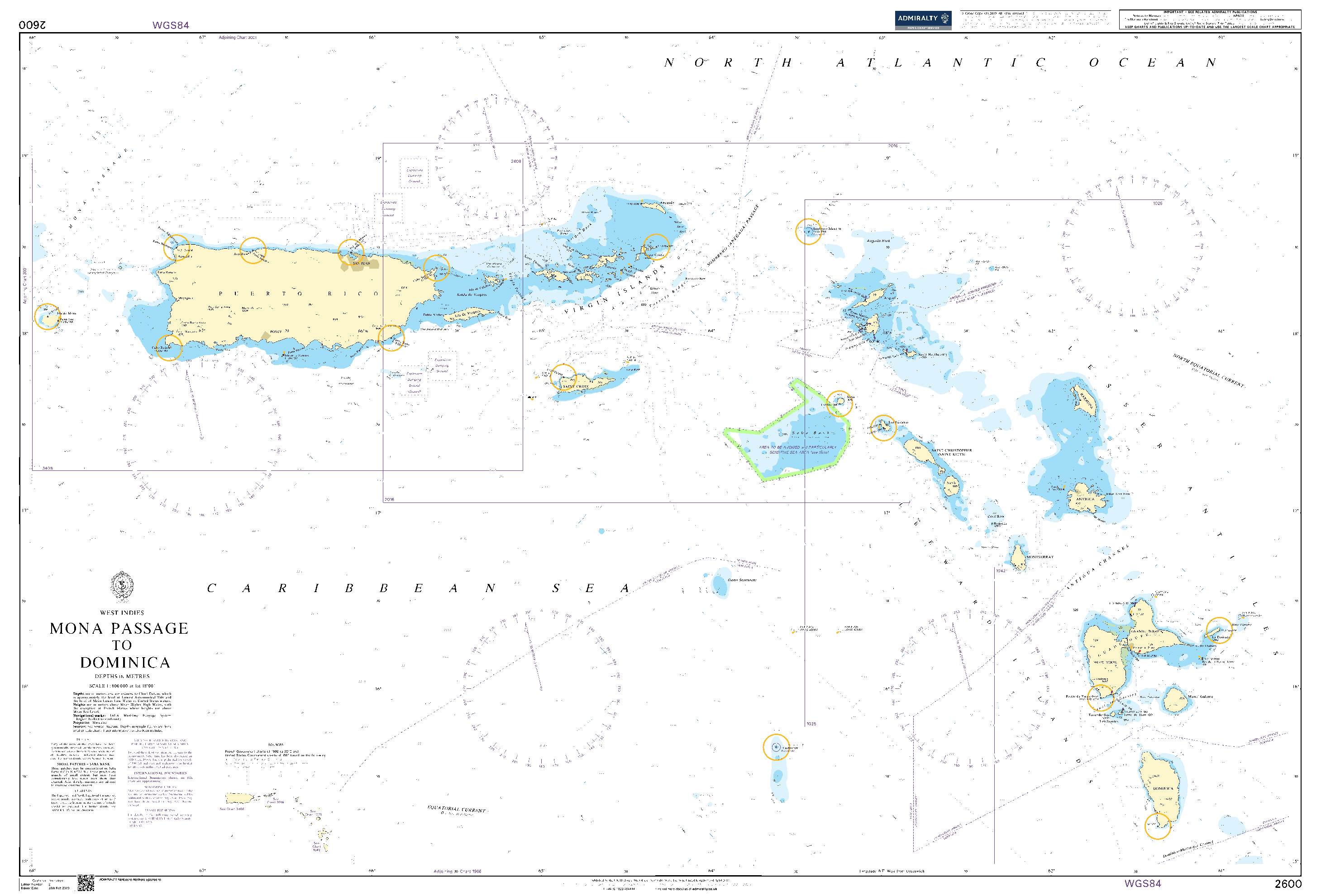 British Admiralty Nautical Chart  2600: Mona Passage to Dominica