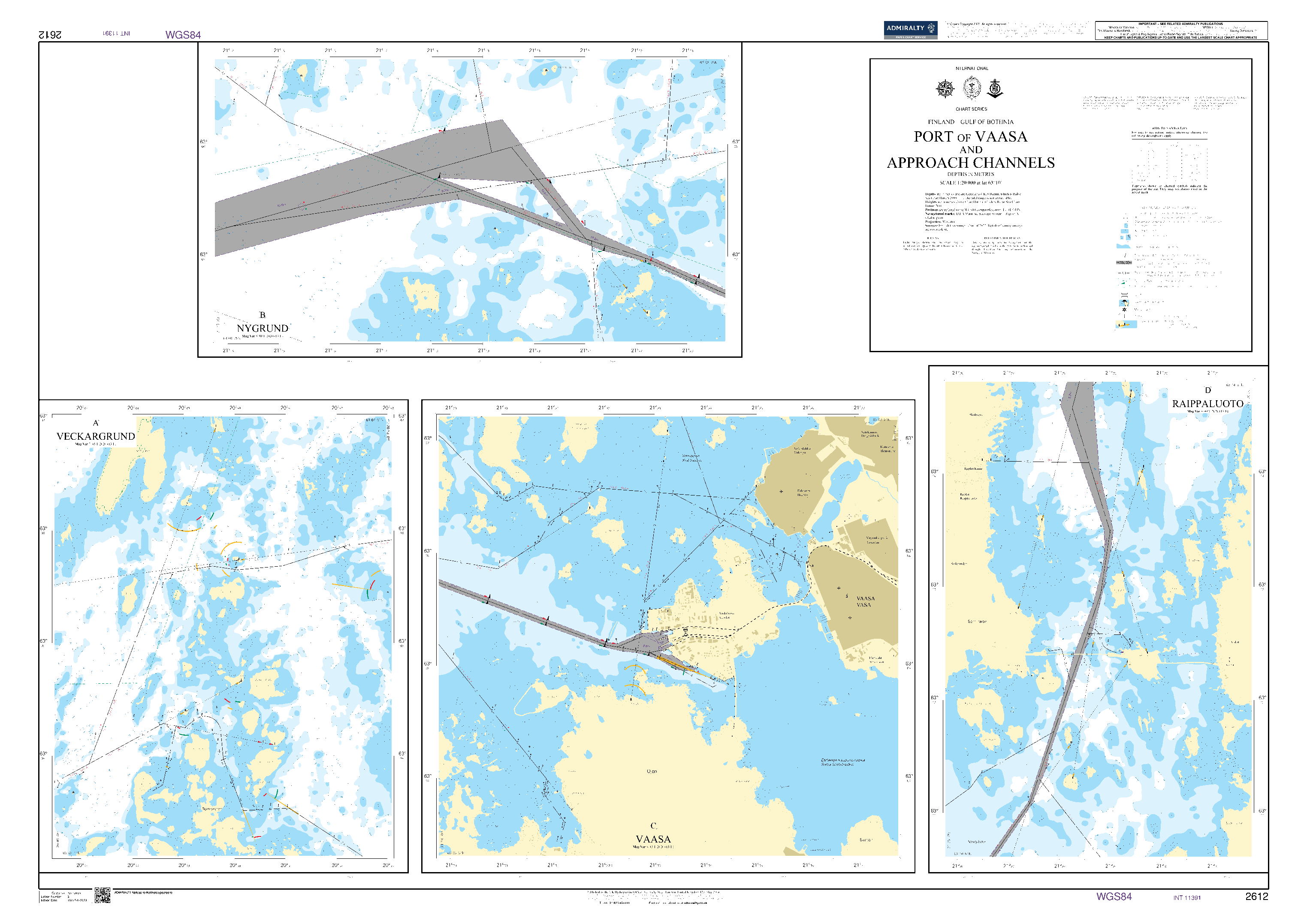 British Admiralty Nautical Chart 2612: Finland - Gulf of Bothnia, Port of Vaasa and Approach Channels