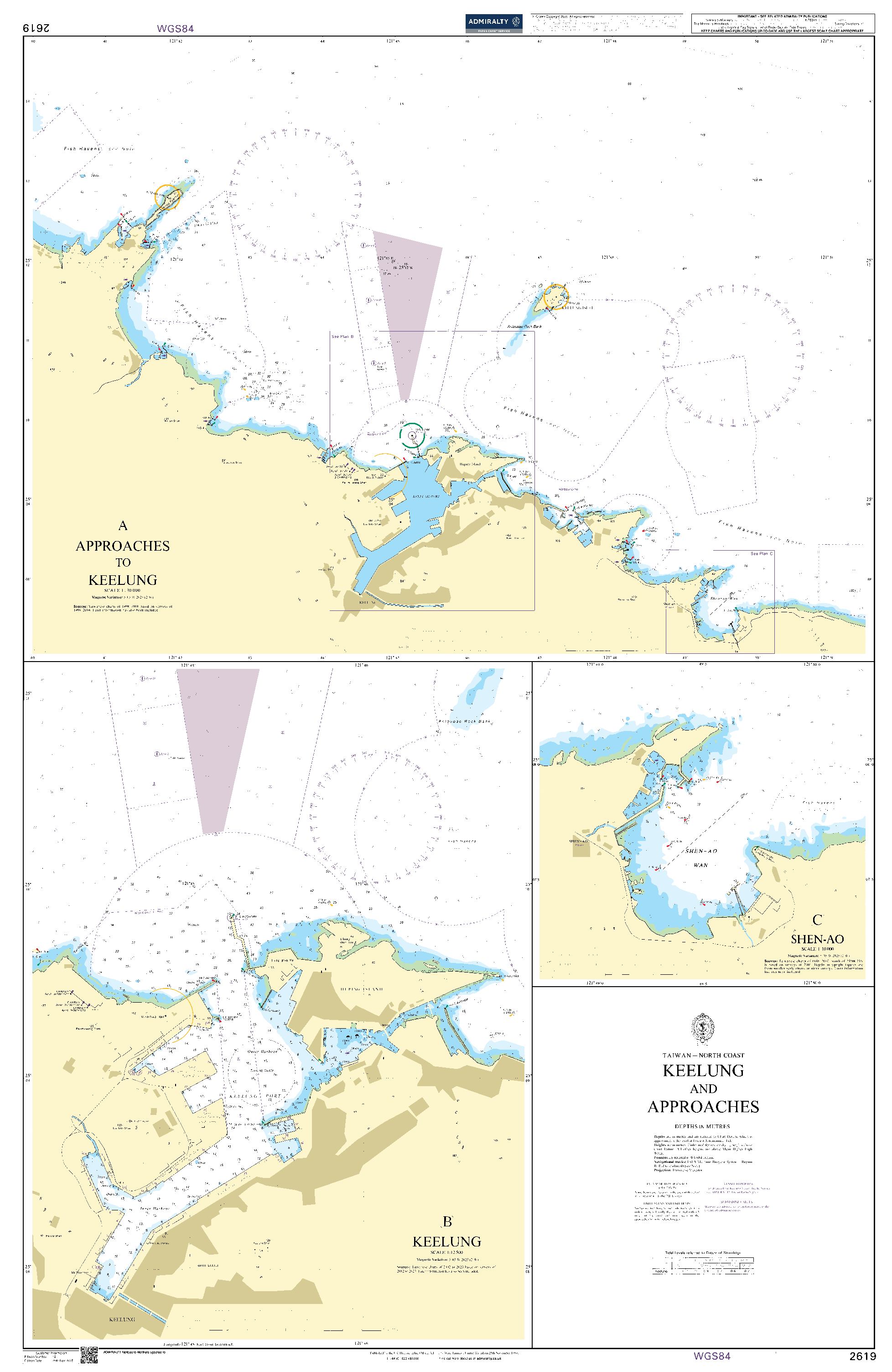 British Admiralty Nautical Chart  2619: Taiwan – North Coast, Chi-lung and Approaches