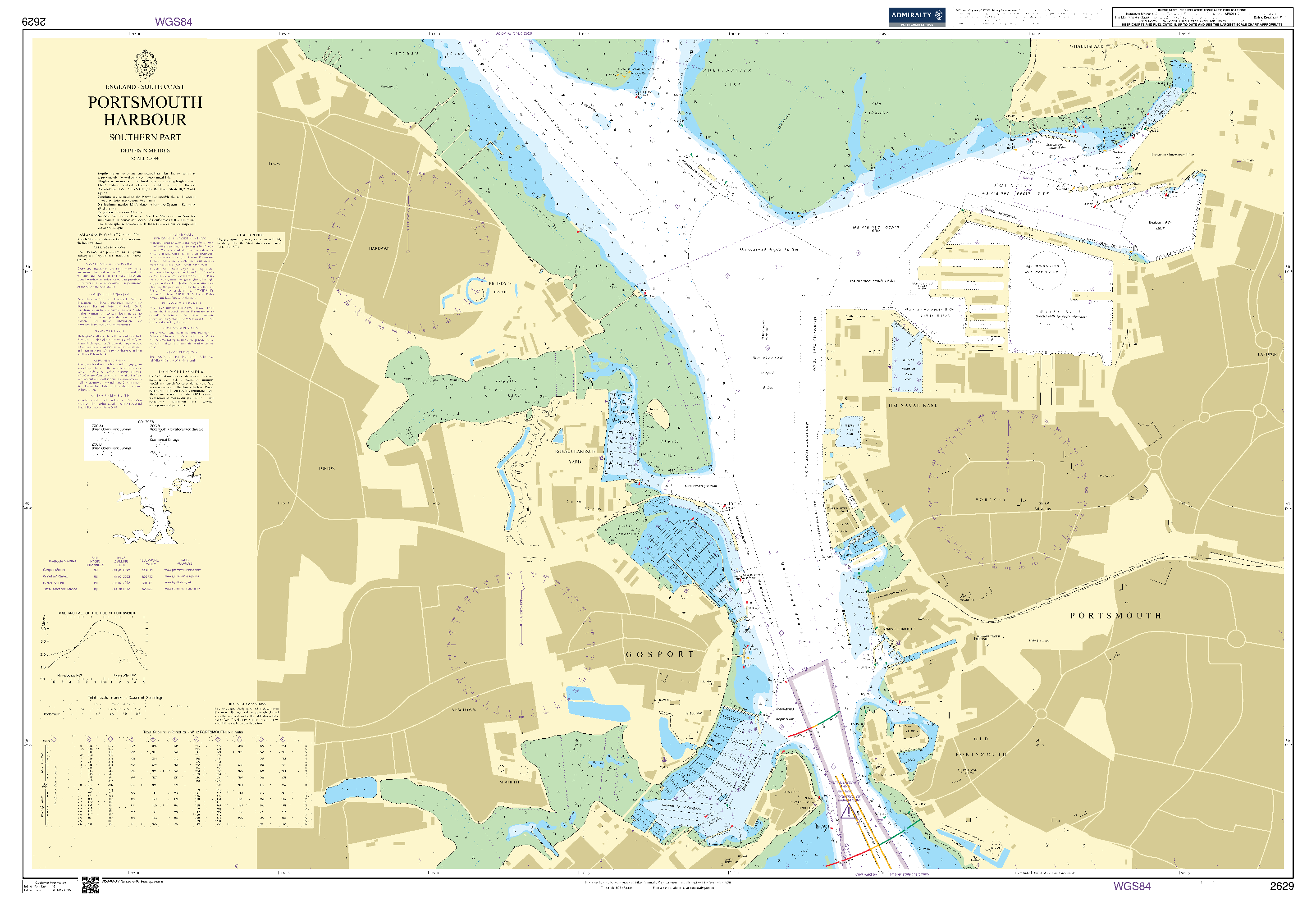 British Admiralty Nautical Chart 2629: England - South Coast, Portsmouth Harbour - Southern Part