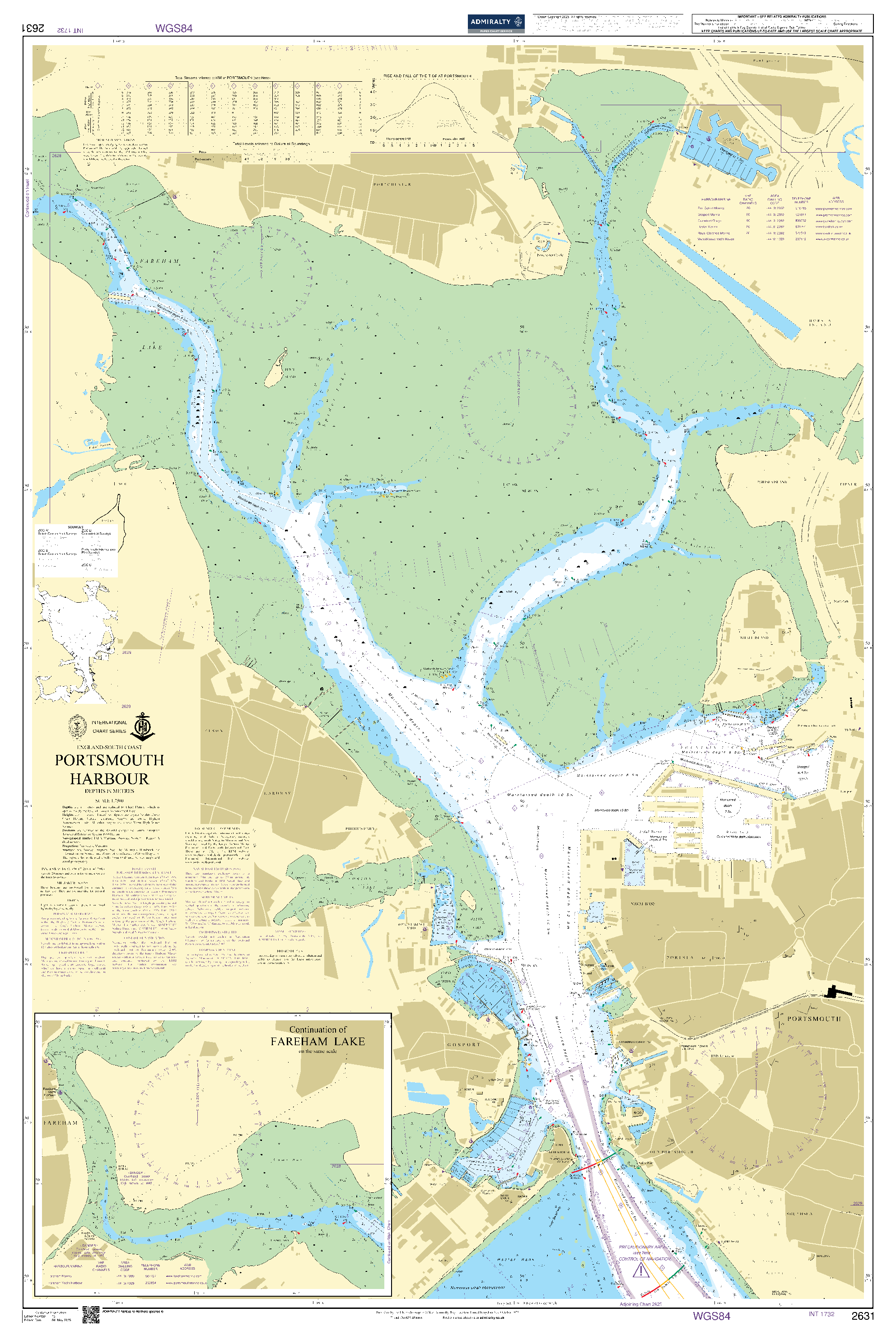 British Admiralty Nautical Chart 2631: England - South Coast, Portsmouth Harbour. Continuation of Fareham Lake