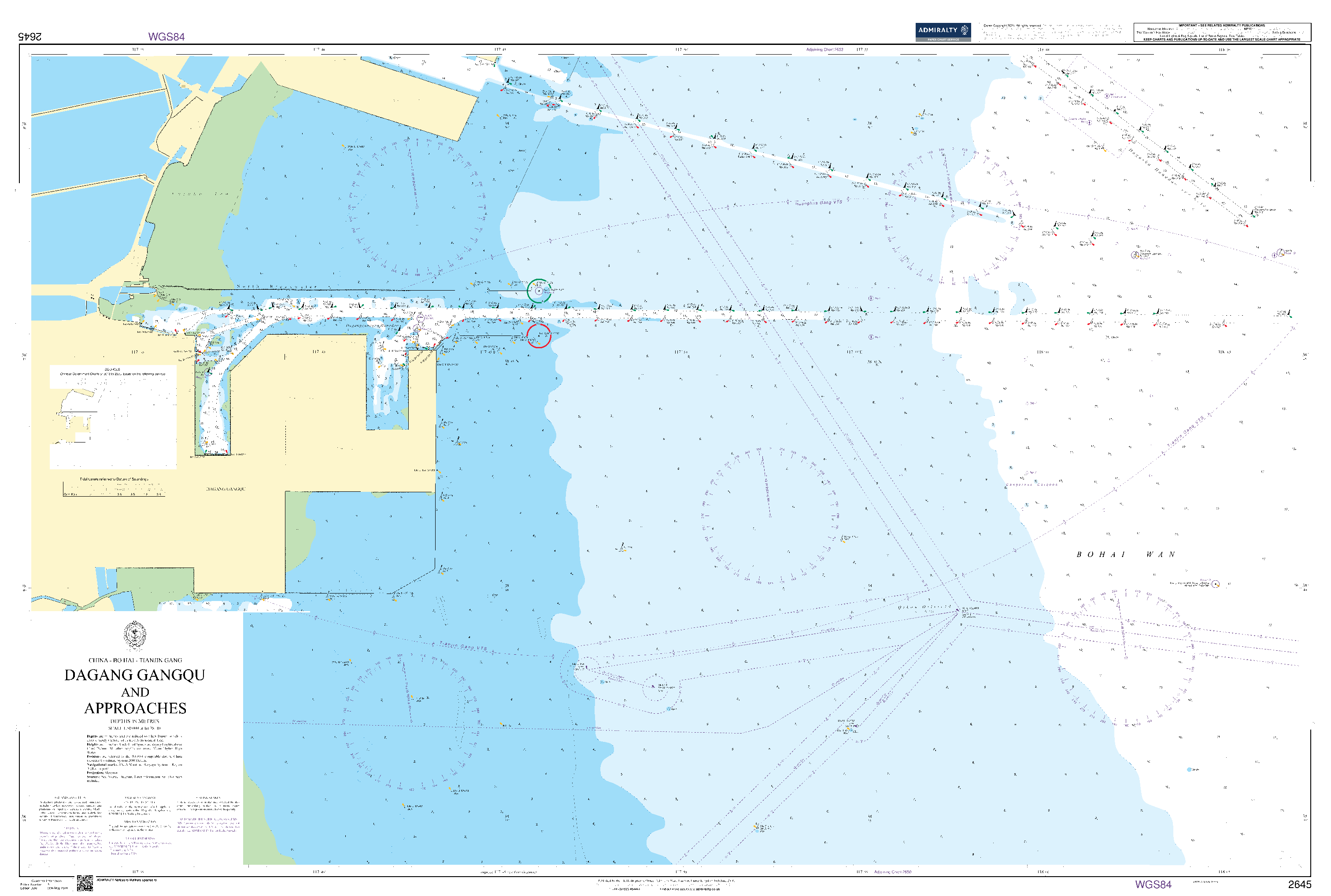 British Admiralty Nautical Chart 2645: China - Bo Hai, Tianjin Gang, Dagang Gangqu and Approaches