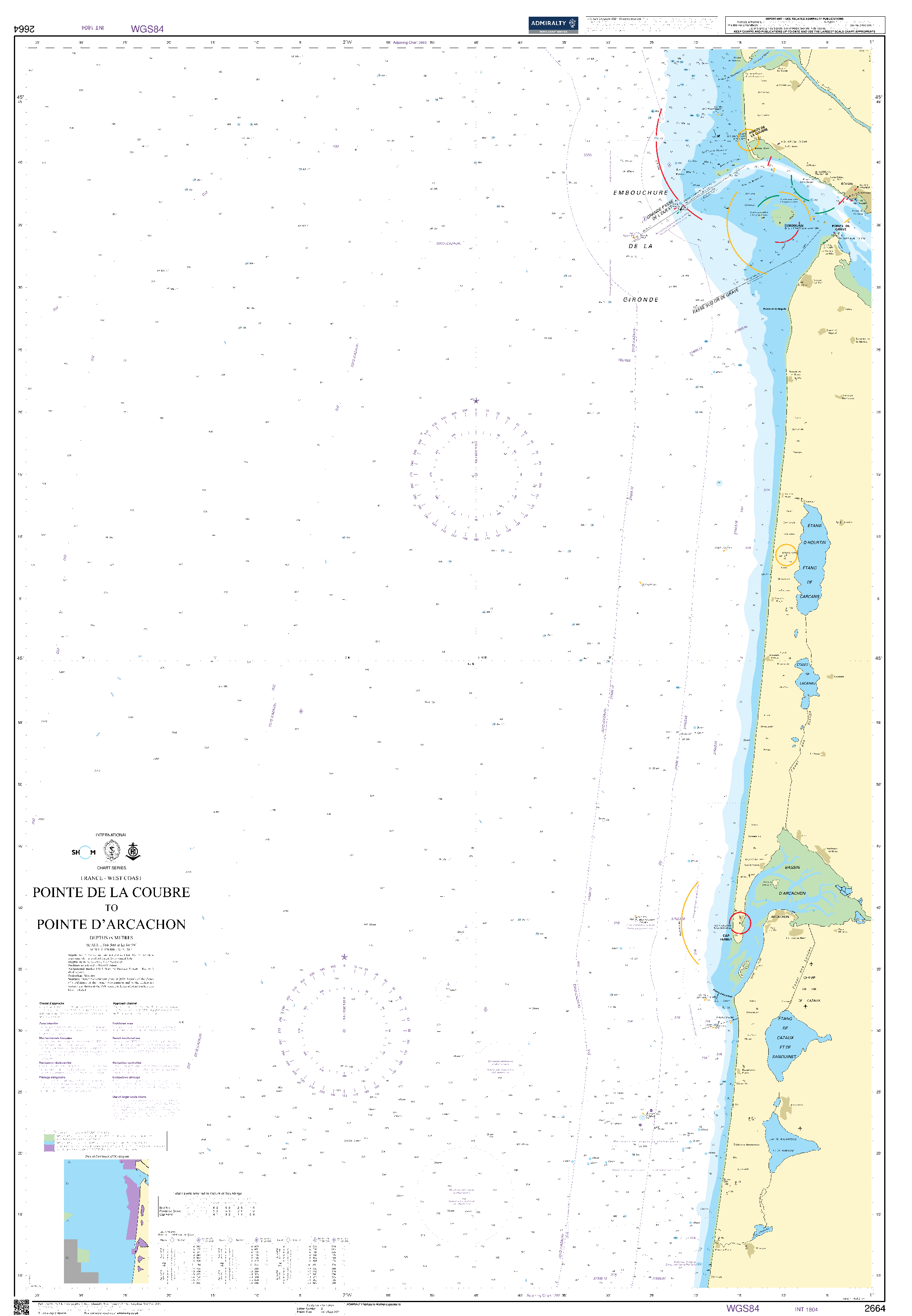 British Admiralty Nautical Chart 2664: France – West Coast, Pointe de la Coubre to Pointe d'Arcachon