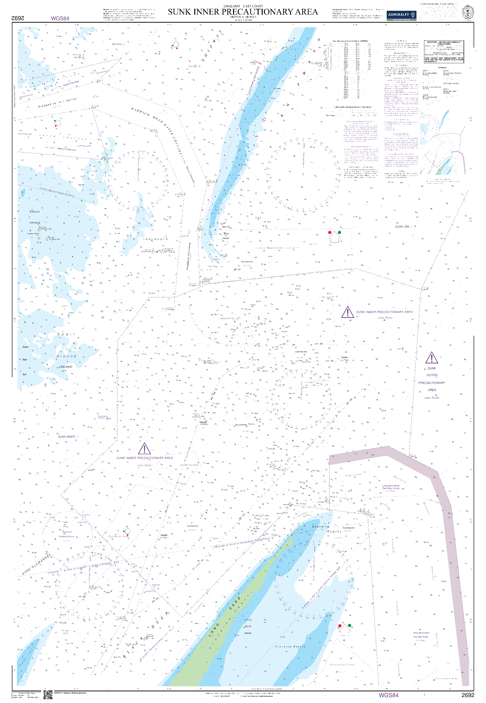 British Admiralty Nautical Chart 2692: England - East Coast, Sunk Inner Precautionary Area