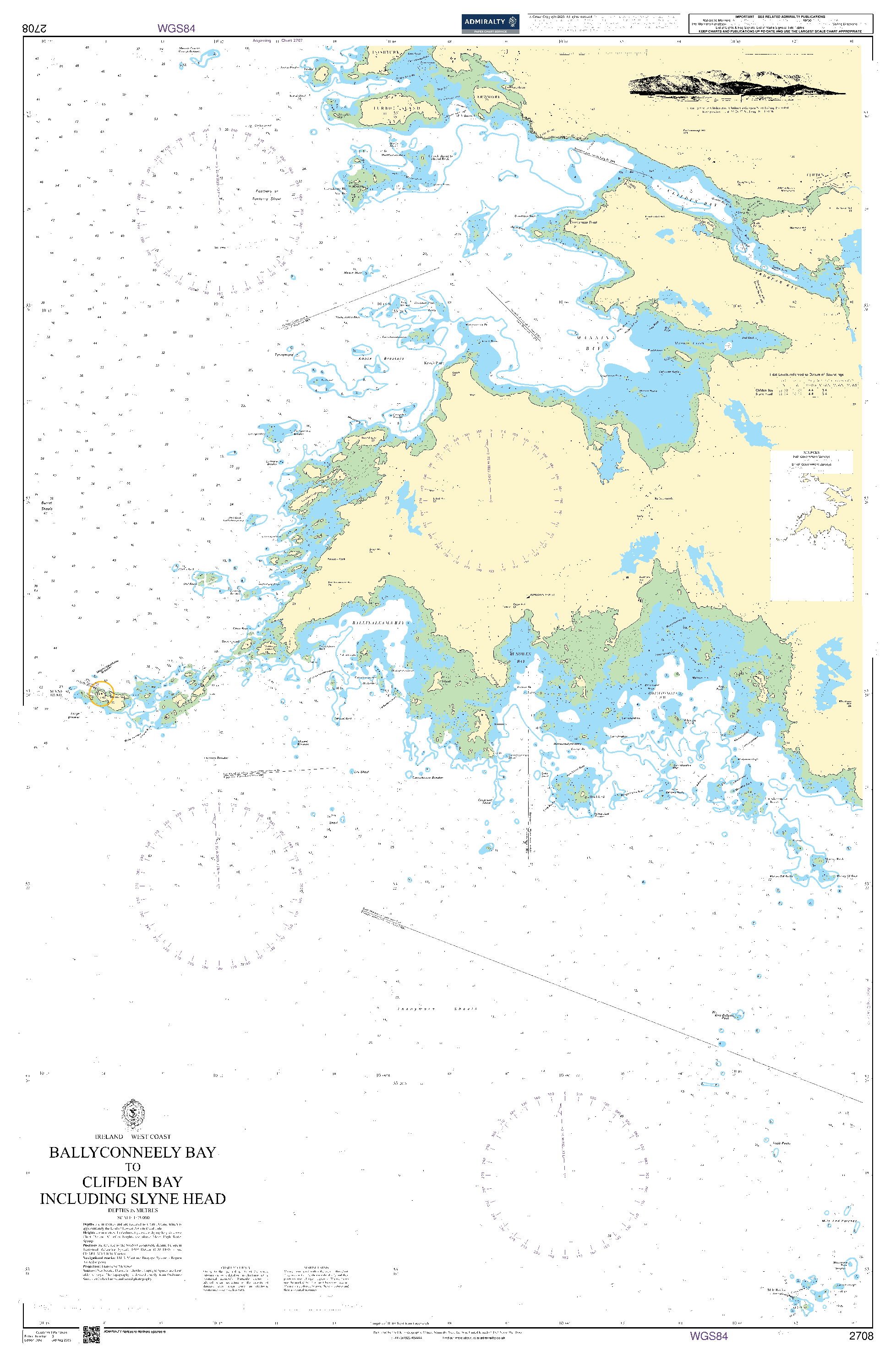 British Admiralty Nautical Chart 2708: Ireland - West Coast, Ballyconneely Bay to Clifden Bay including Slyne Head
