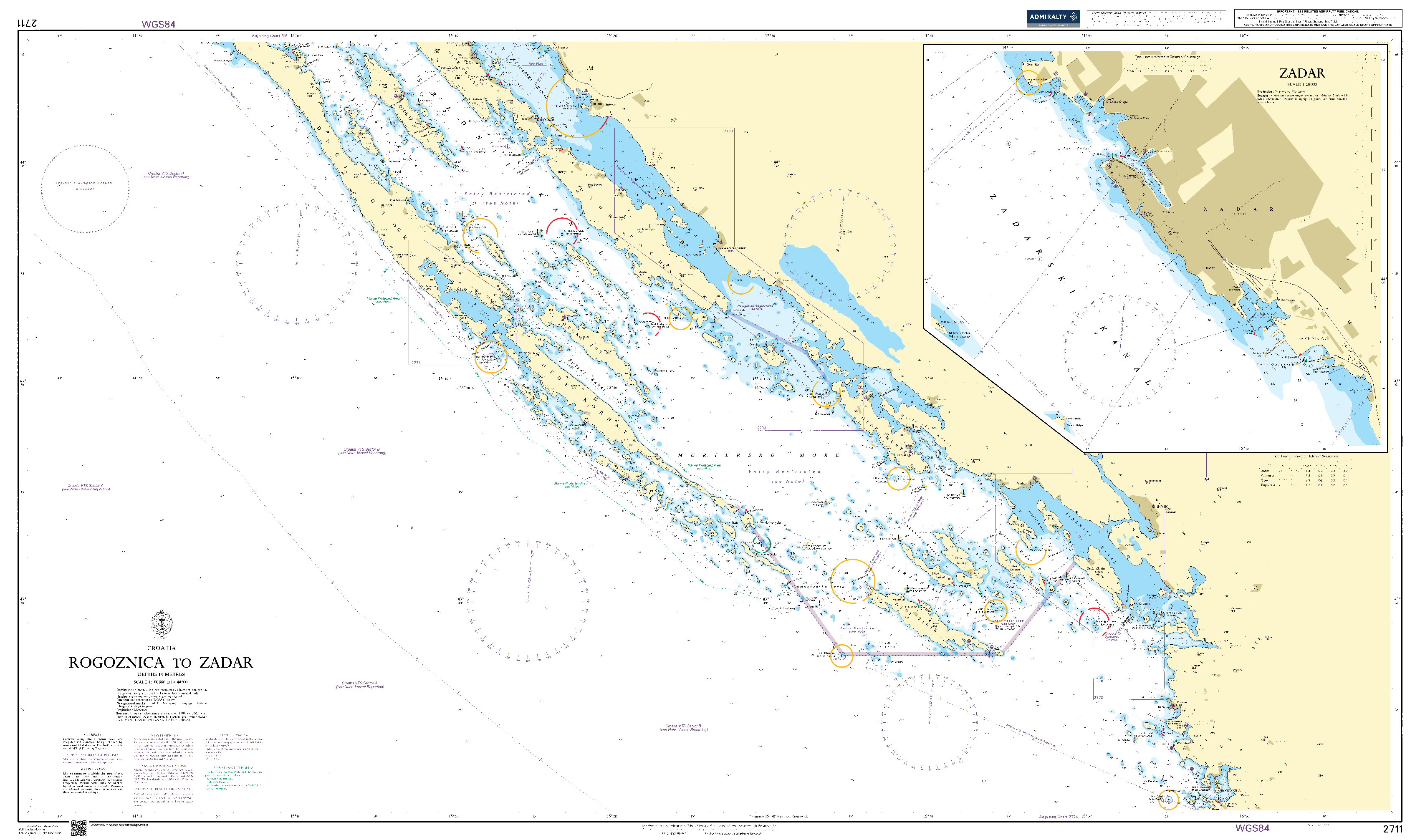 British Admiralty Nautical Chart 2711: Rogoznica to Zadar