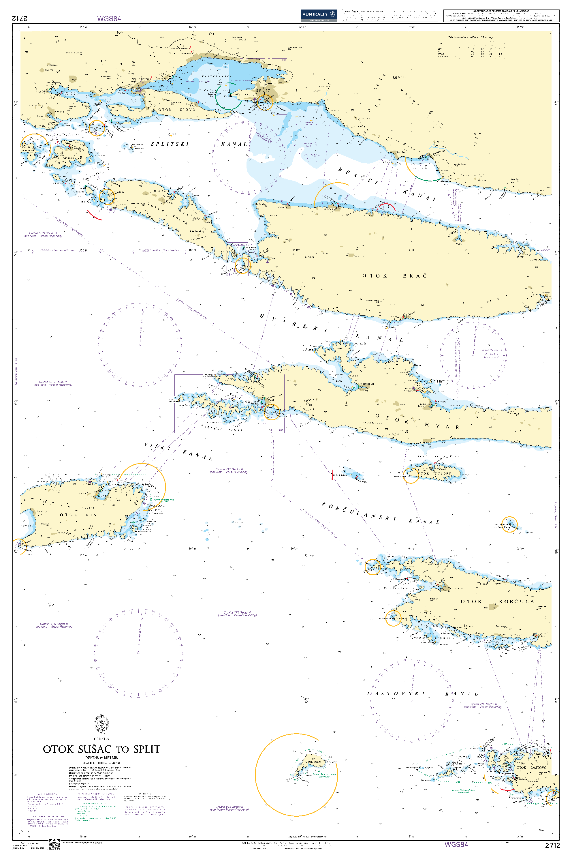 British Admiralty Nautical Chart 2712: Otok Susac to Split
