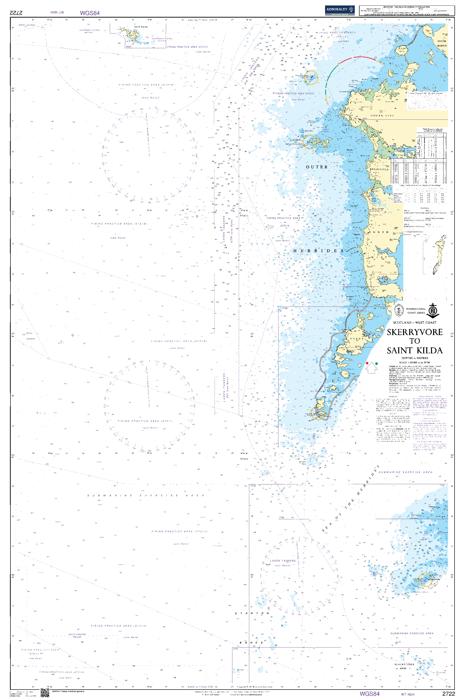 British Admiralty Nautical Chart 2722: Scotland - West Coast, Skerryvore to Saint Kilda