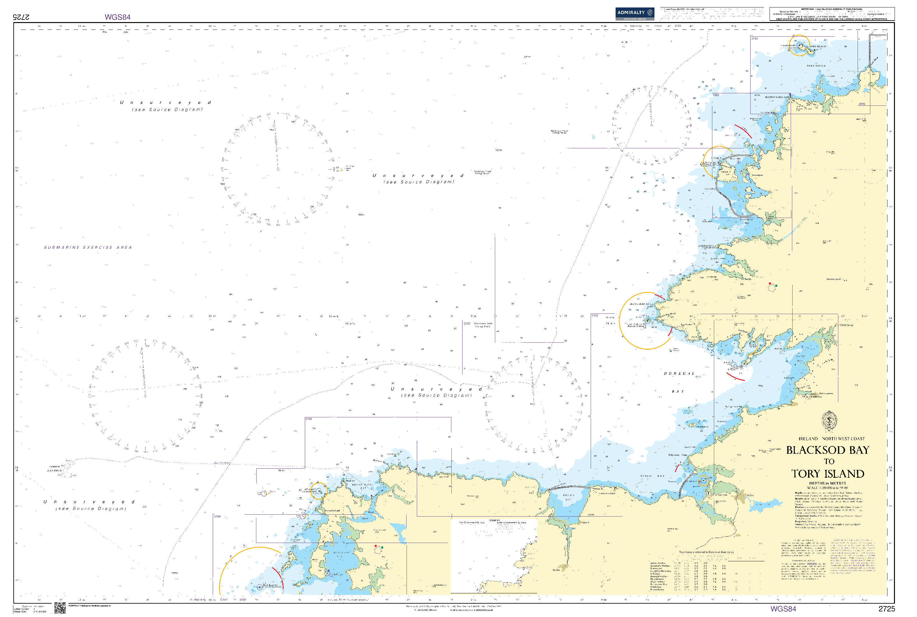 British Admiralty Nautical Chart 2725: Blacksod Bay to Tory Island