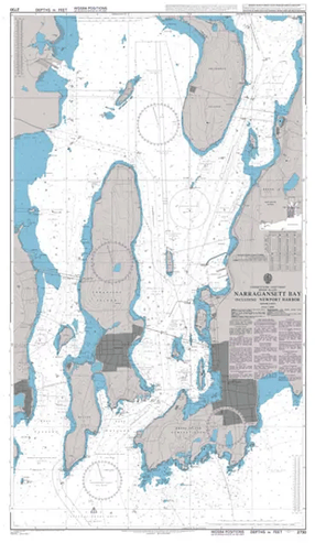 British Admiralty Nautical Chart  2730: United States – East Coast, Rhode Island, Narragansett Bay including Newport Harbor