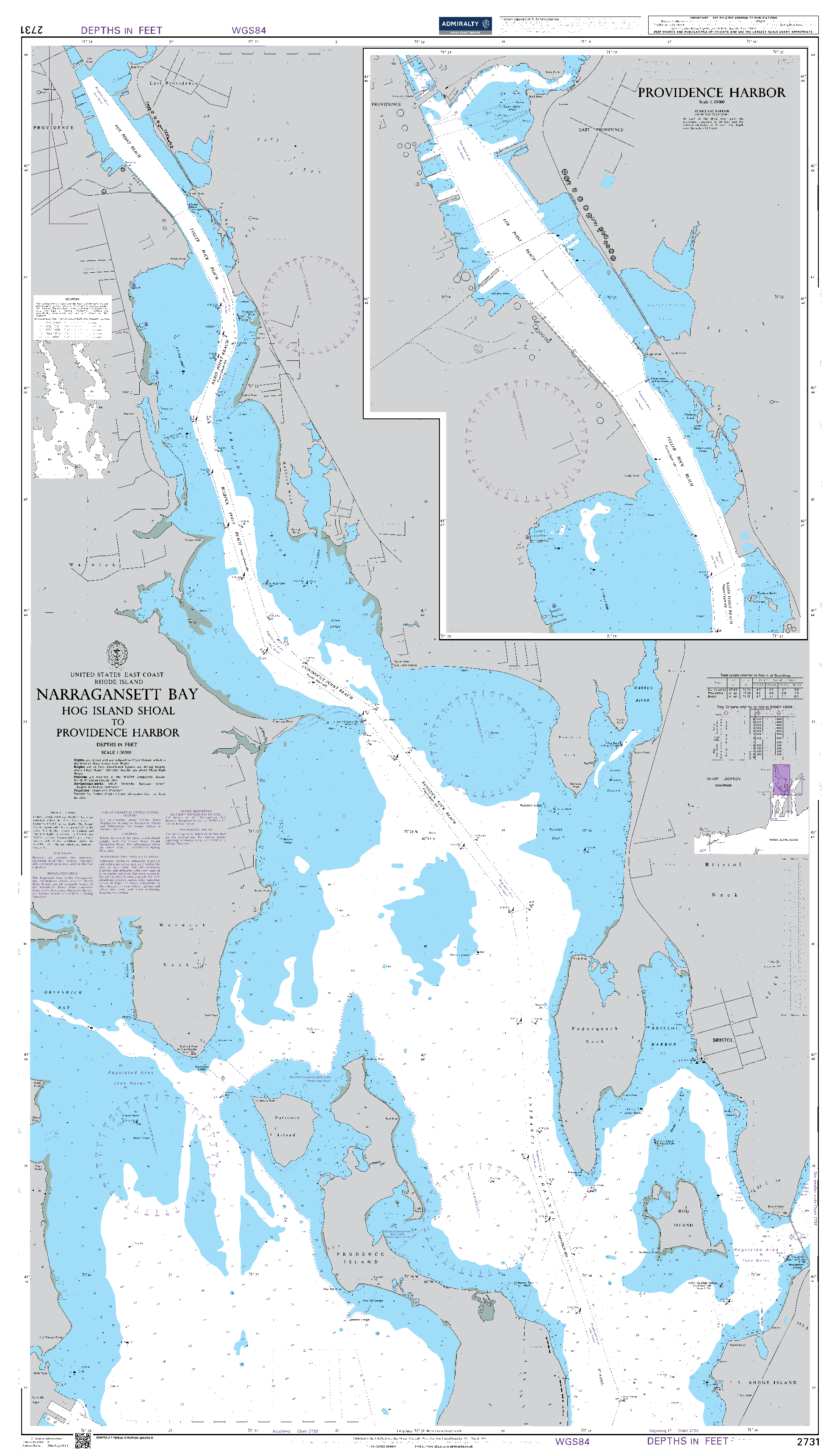 British Admiralty Nautical Chart  2731: Narragansett Bay Hog Island Shoal to Providence Harbor