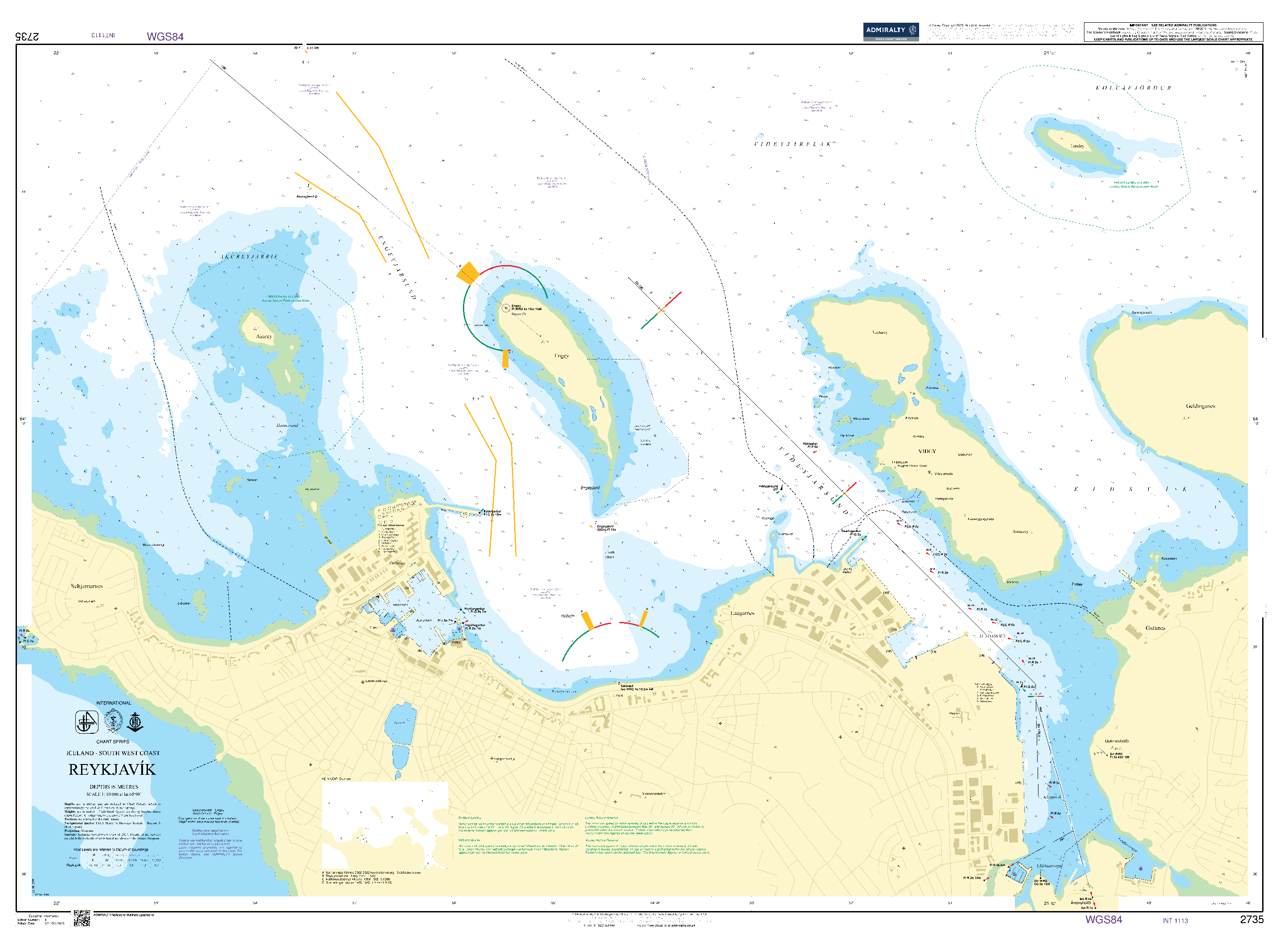 British Admiralty Nautical Chart 2735: Iceland – South West Coast, Reykjavík