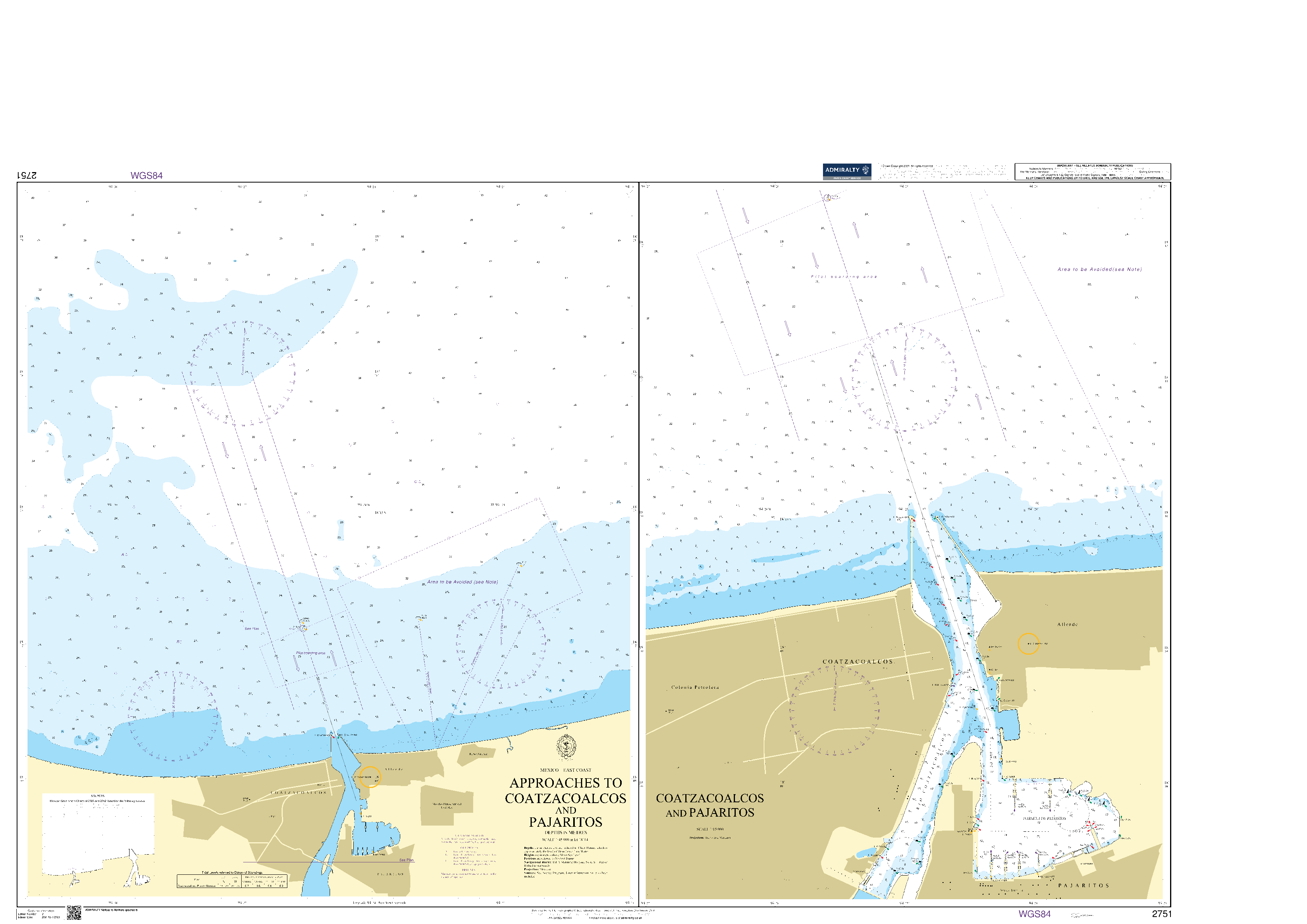 British Admiralty Nautical Chart 2751: Mexico - East Coast, Approaches to Coatzacoalcos and Pajaritos