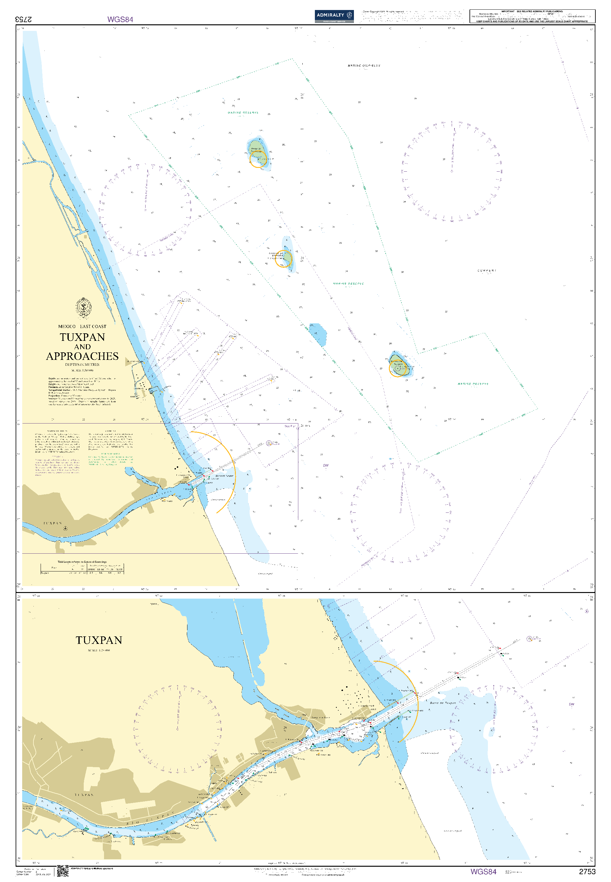British Admiralty Nautical Chart 2753: Mexico - East Coast, Tuxpan and Approaches